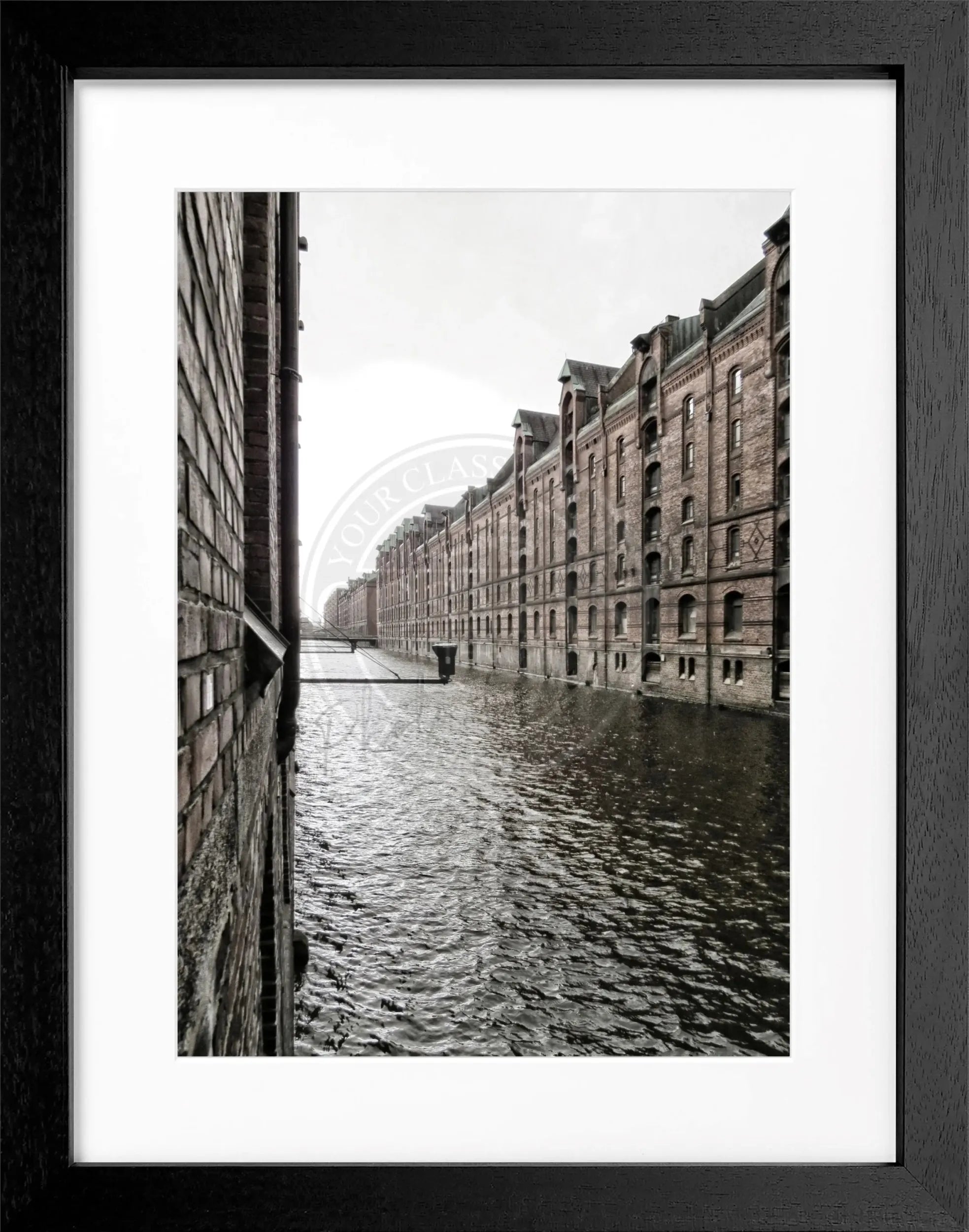 Schwarzweiß-Poster mit Rahmen, Hamburg Speicherstadt, von Cosman-Photocollection, 25x31 cm, dekoratives Wandbild