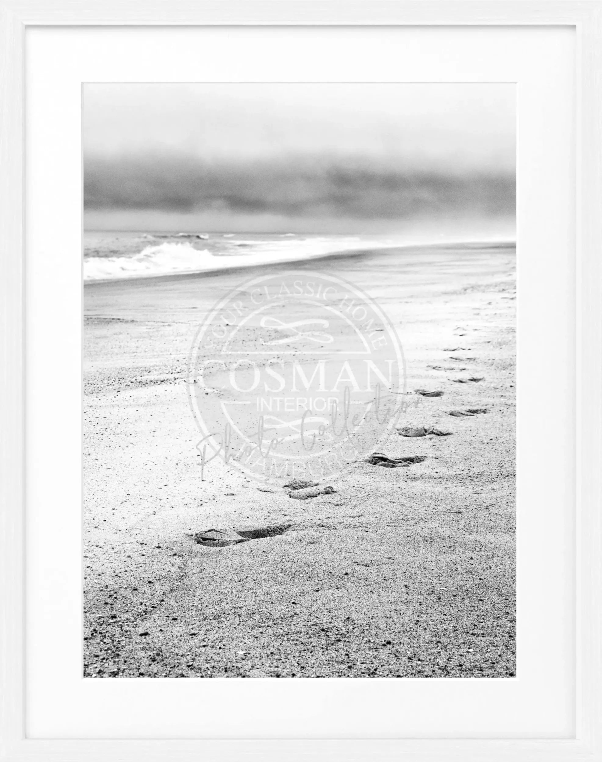Schwarz-weiß Poster mit Rahmen von Cosman-Photocollection, Hamptons Long Island Beach, 25x31 cm, Kunstfotografie.