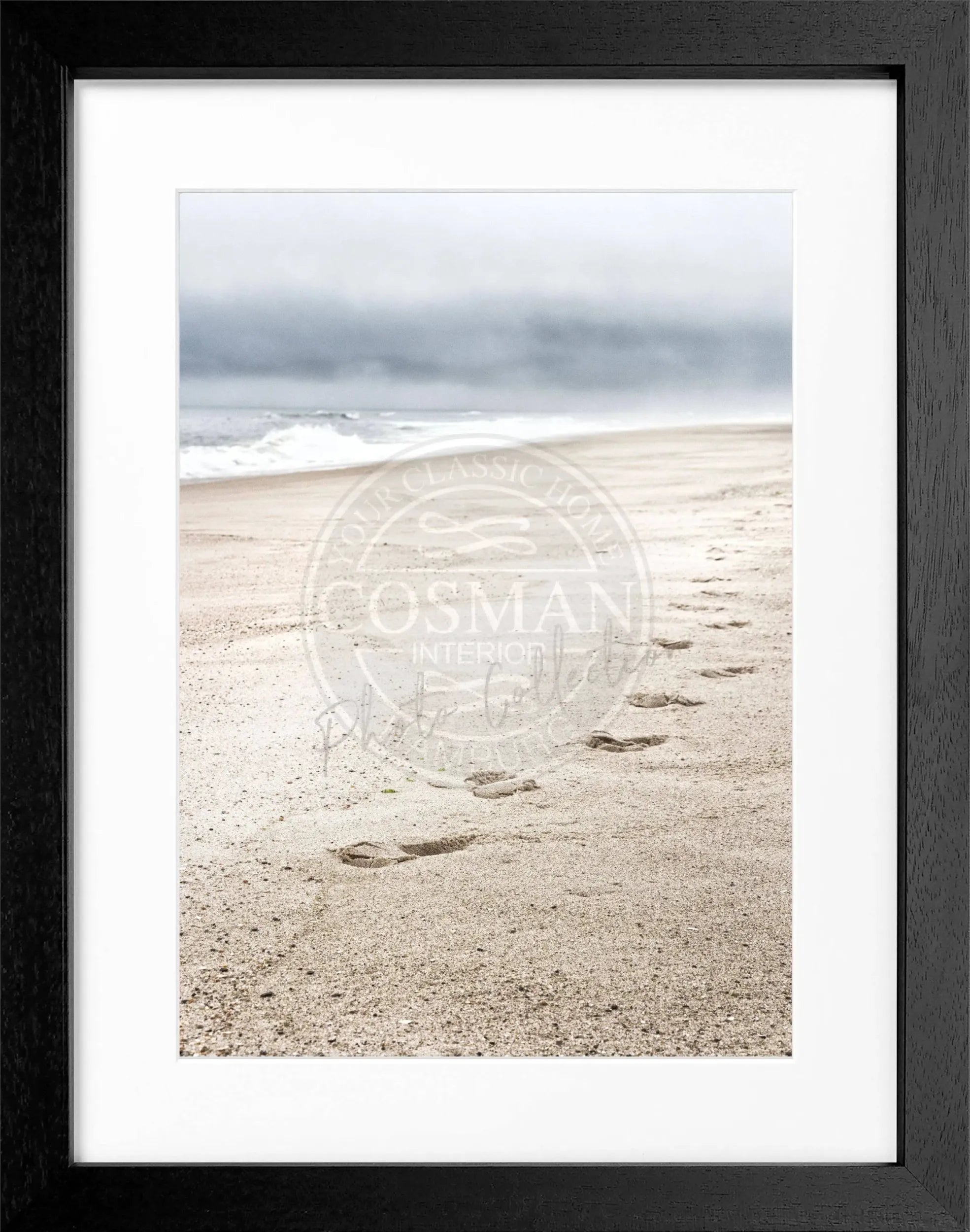 Schwarz-weiß Poster mit Rahmen, Hamptons Long Island Beach Motiv, von Cosman-Photocollection, 25x31 cm Größe