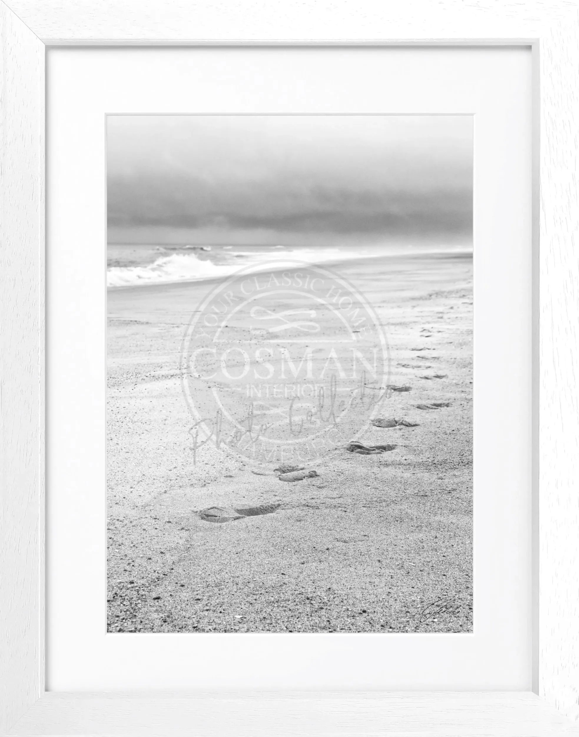 Schwarz-weiß Poster mit Rahmen, Hamptons Long Island Strand, von Cosman-Photocollection, 25x31 cm, Wanddekoration