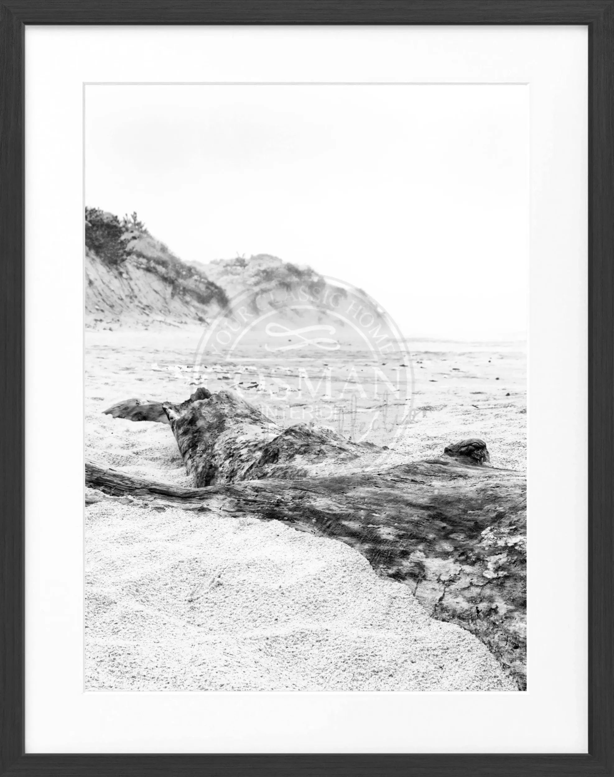Schwarz-weiß Poster mit Rahmen von Cosman-Photocollection, Hamptons Long Island Beach Motiv, 25x31 cm