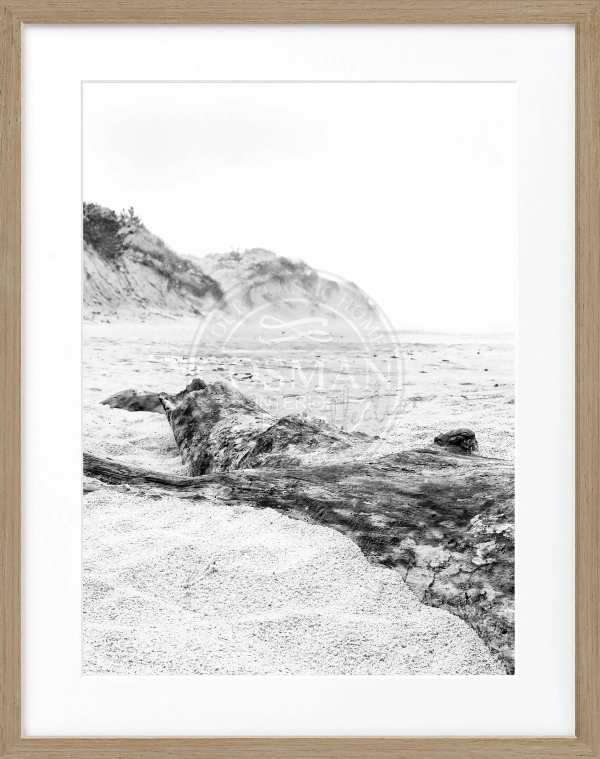Schwarz-weiß Poster mit Rahmen, Hamptons Long Island ’Beach’ Motiv, 25x31 cm, von Cosman-Photocollection