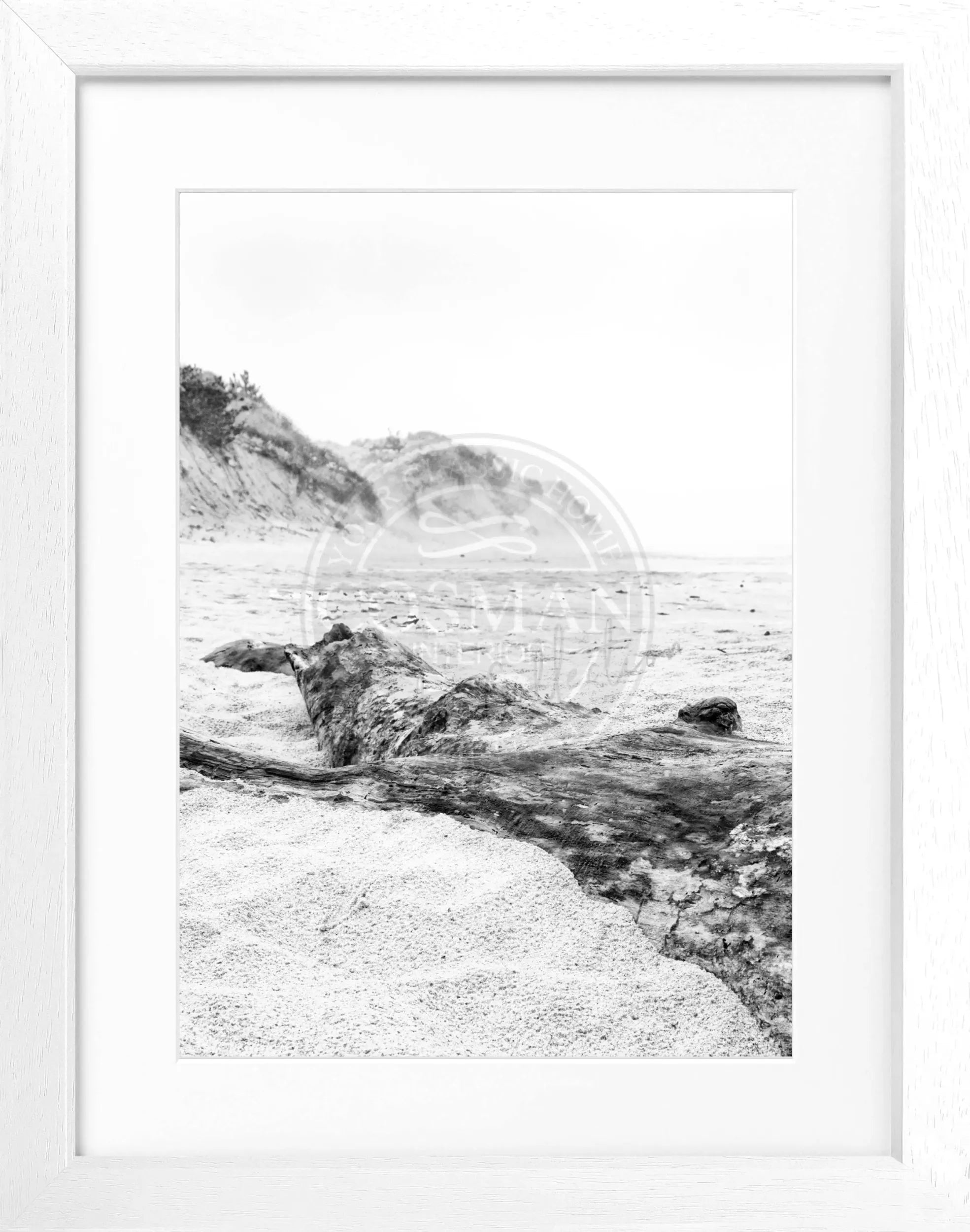Schwarz-weiß Poster mit Rahmen, Hamptons Long Island Beach Motiv, 25x31cm, von Cosman-Photocollection