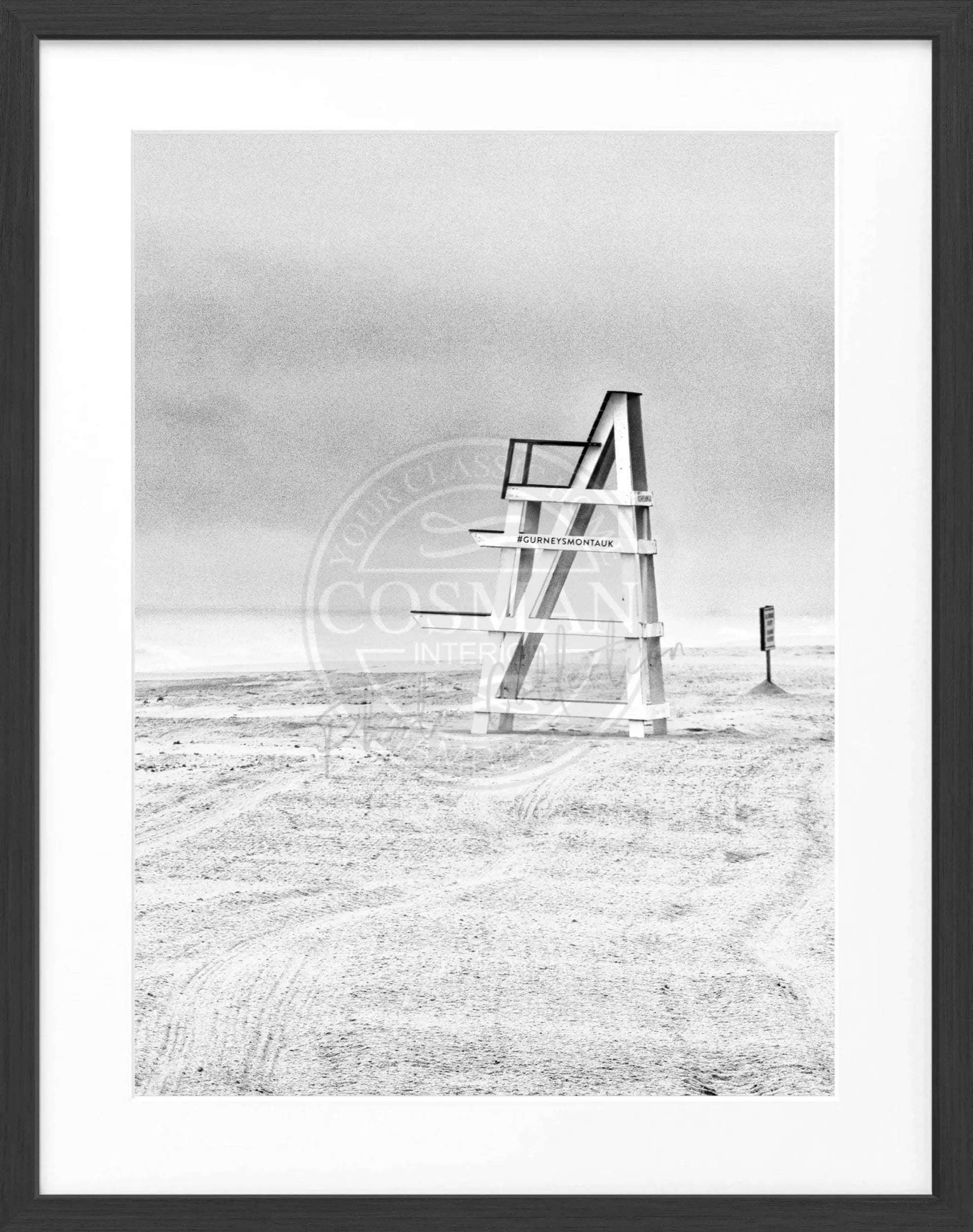 Schwarz-weiß Poster mit Rahmen, Hamptons Long Island Strandmotiv, von Cosman-Photocollection, 25x31 cm