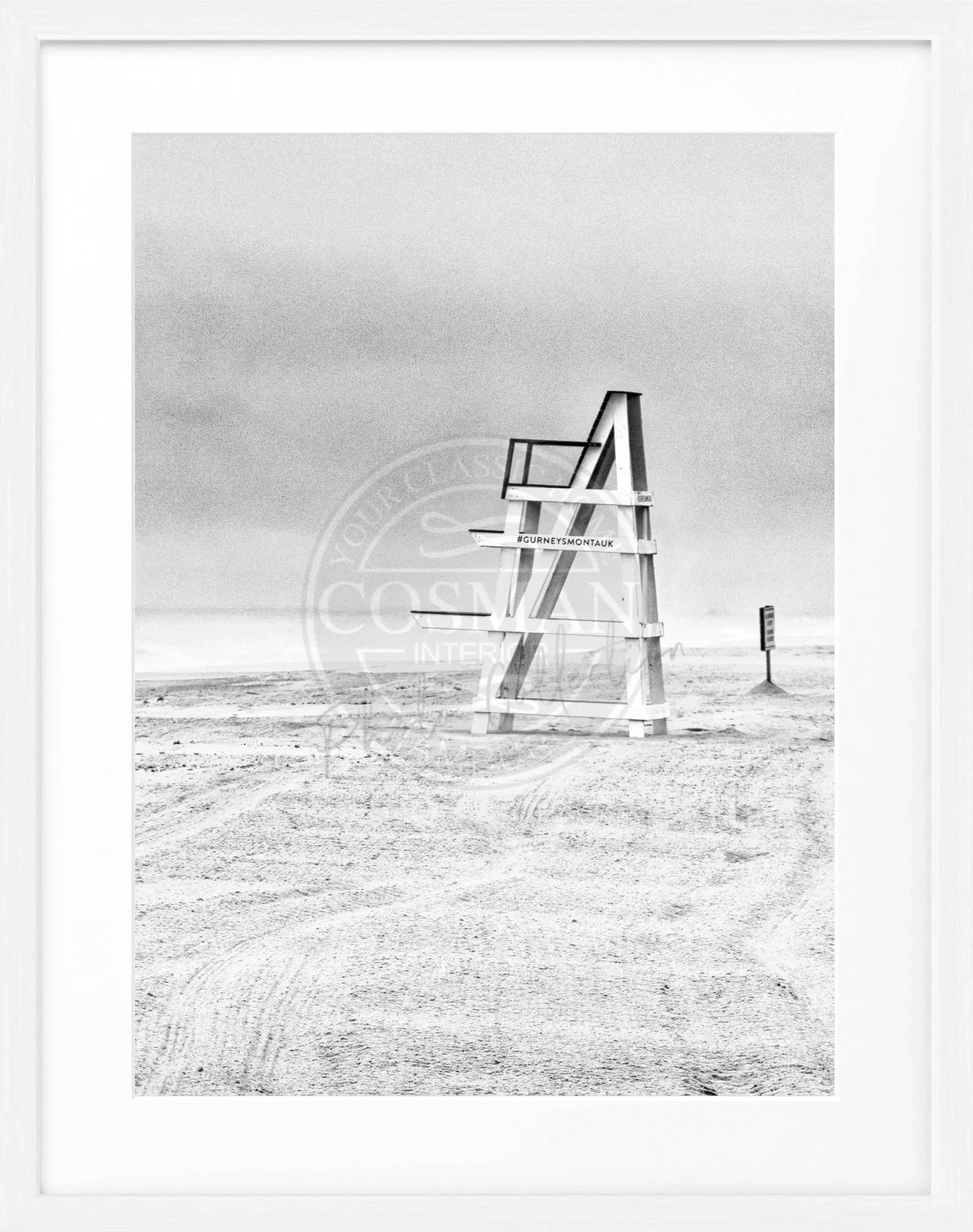 Schwarz-weiß Poster mit Rahmen, Hamptons Long Island Beach Motiv, von Cosman-Photocollection, 25x31 cm