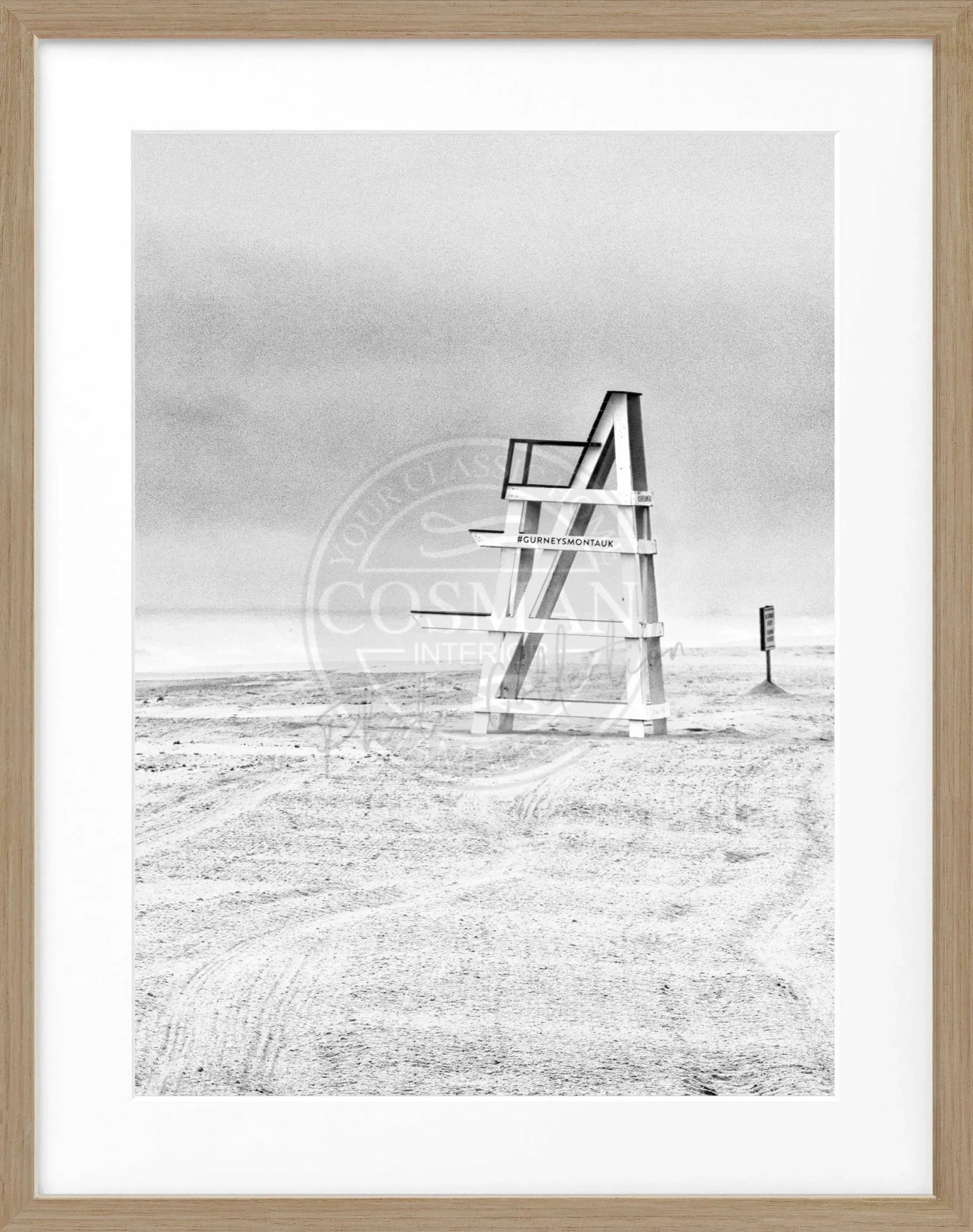 Schwarz-weiß Poster mit Rahmen von Cosman-Photocollection, Hamptons Long Island Beach Motiv, 25x31 cm, Wanddekoration