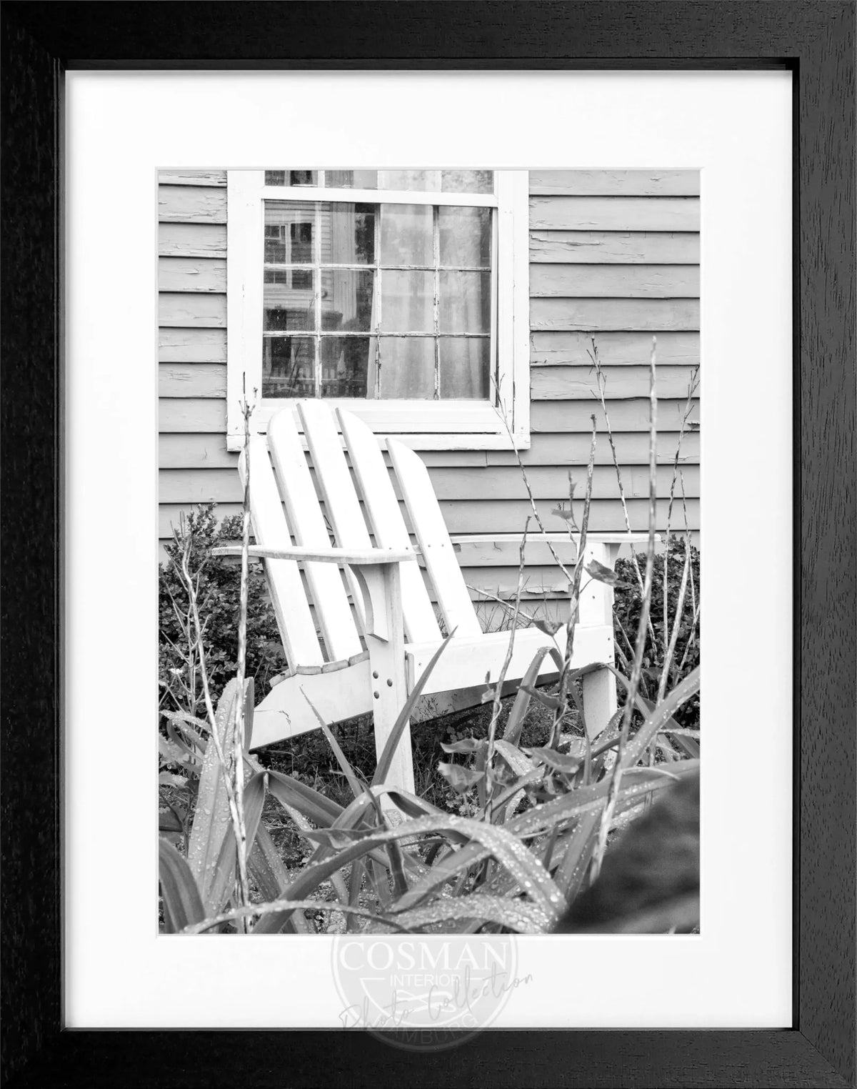 Schwarz-weiß Poster mit Rahmen, Hamptons Long Island Deckchair-Motiv, von Cosman-Photocollection, 25x31cm, stilvolle Wanddekoration