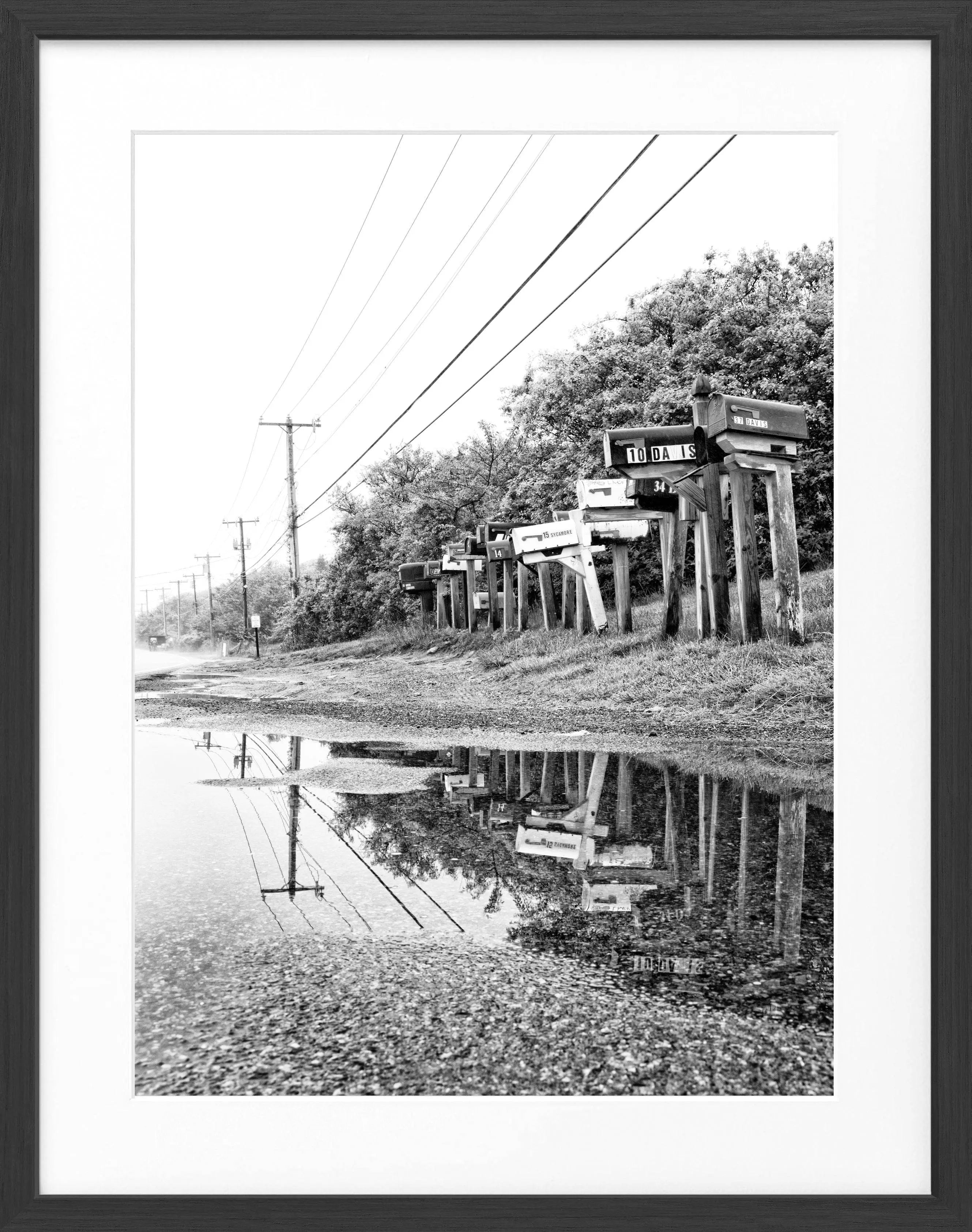 Schwarz-weißer Poster mit Rahmen, Hamptons Long Island Mailbox, Cosman-Photocollection, 25x31cm, modernes Wandbild