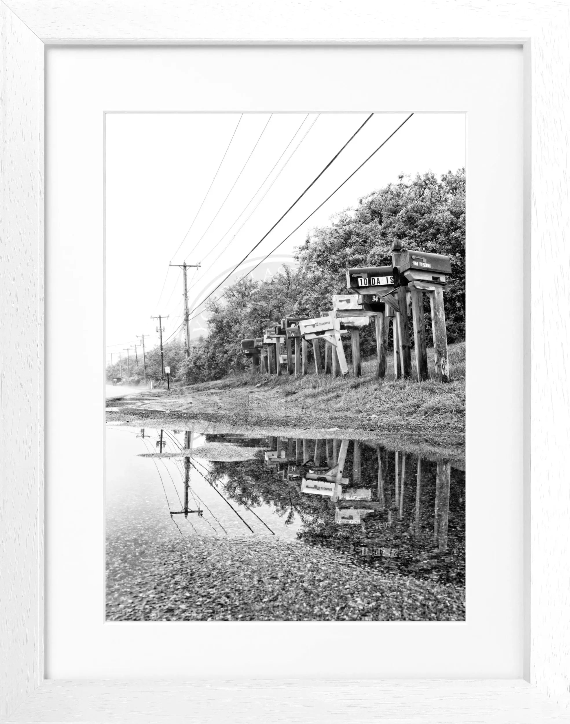 Schwarz-weiß Poster mit Rahmen, Hamptons Long Island Mailbox, Cosman-Photocollection, 25x31cm, dekoratives Wandbild