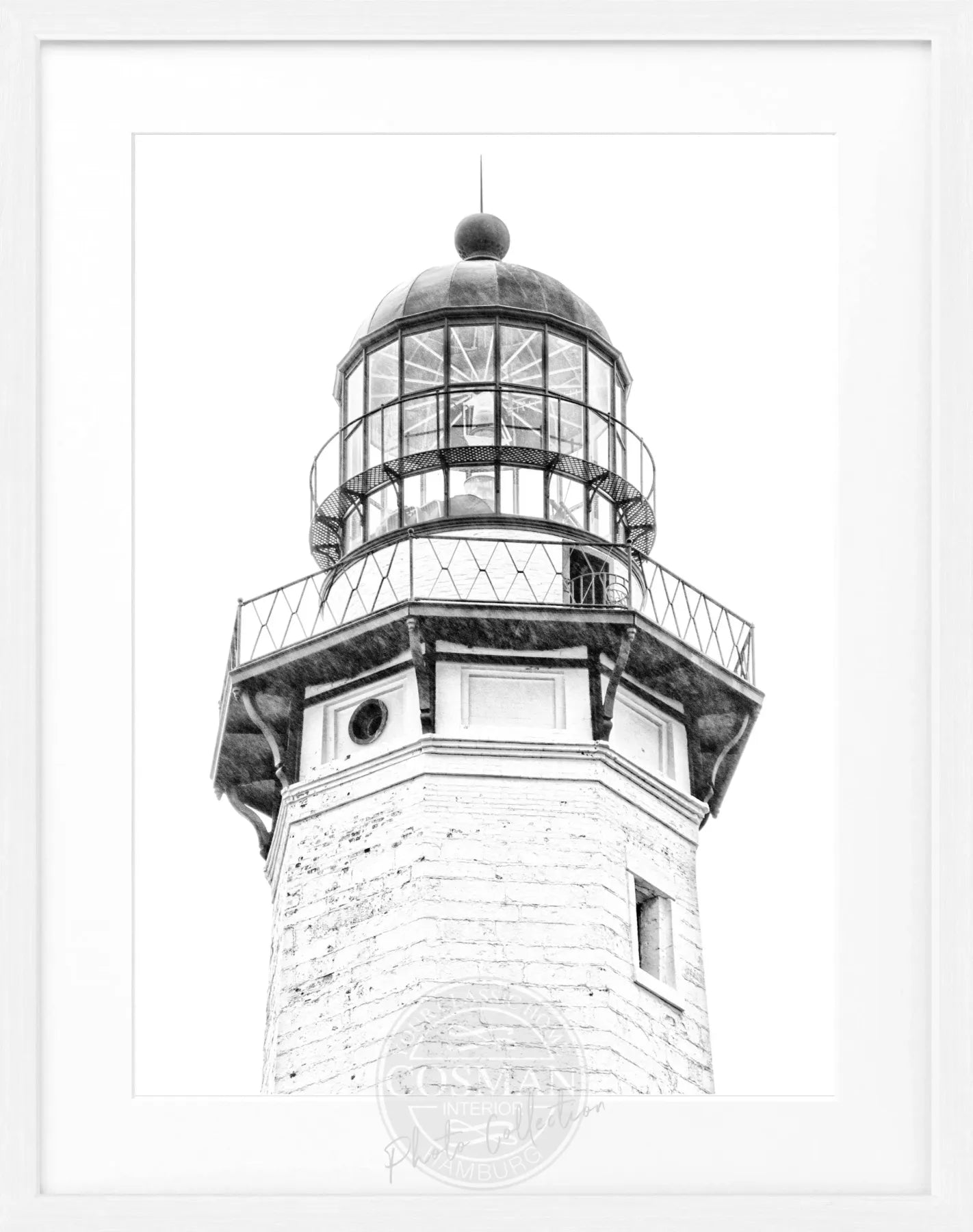 Schwarz-weiß Poster mit Rahmen von Cosman-Photocollection, Montauk Leuchtturm in den Hamptons, 25x31 cm, dekoratives Wandbild