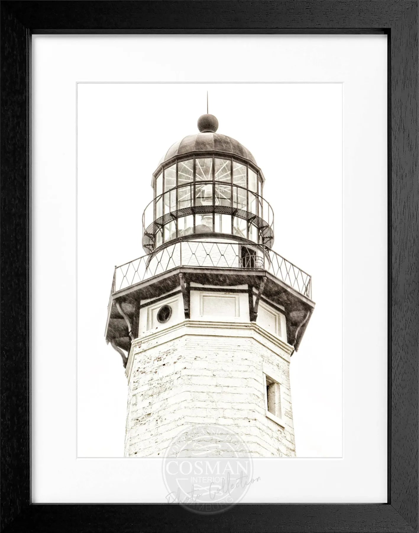 Schwarz-weiß Poster mit Rahmen von Cosman-Photocollection, Motiv Montauk Leuchtturm in den Hamptons, 25x31 cm