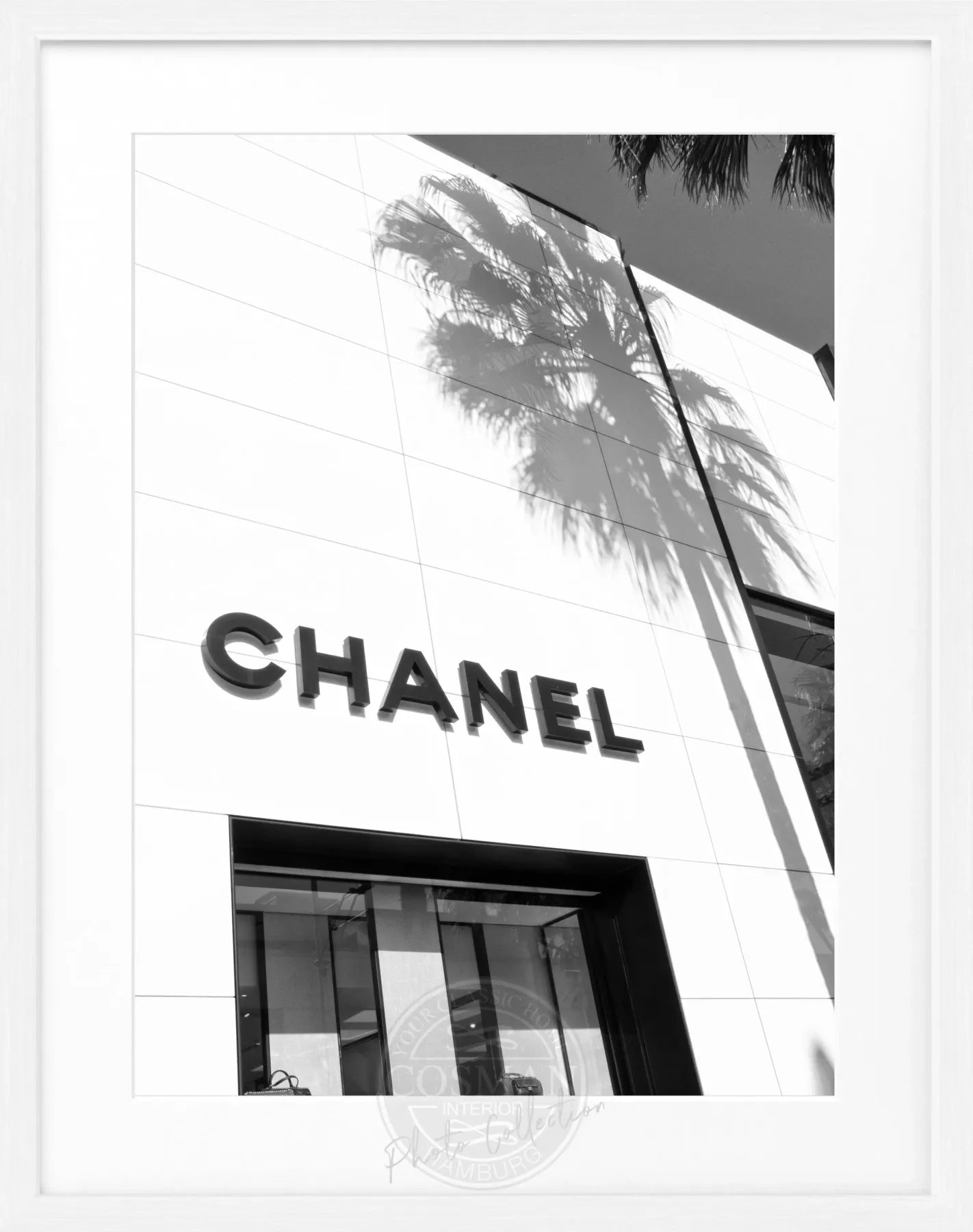 Schwarz-weiß Poster mit Rahmen, Kalifornien Beverly Hills mit Chanel-Motiv, von Cosman-Photocollection, 25x31 cm