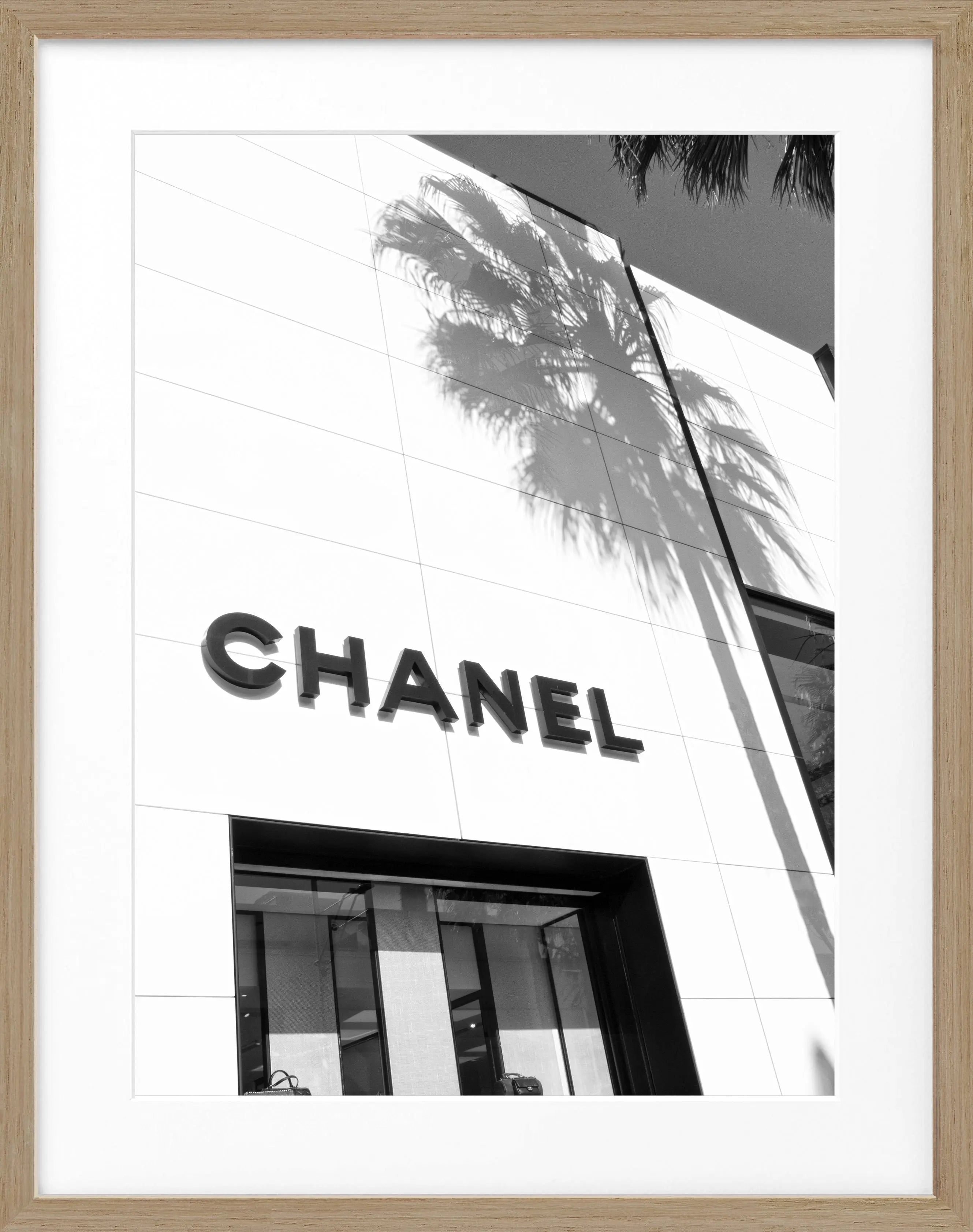 Schwarz-weiß Poster mit Rahmen von Cosman-Photocollection, Kalifornien Beverly Hills, mit Chanel-Motiv, 25x31 cm