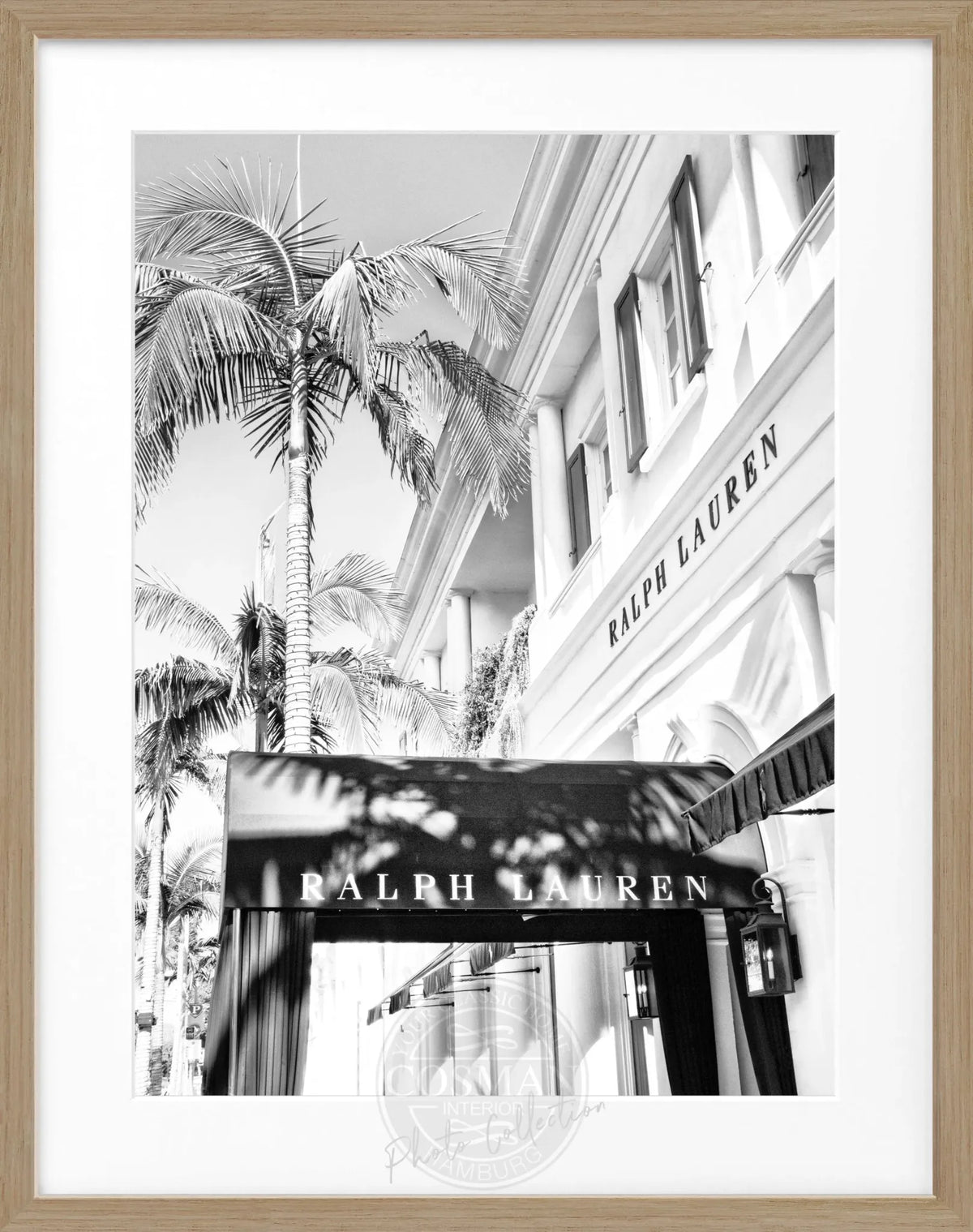 Schwarz-weiß Poster mit Rahmen von Beverly Hills, Kalifornien, Ralph Lauren Motiv, von Cosman-Photocollection, 25x31 cm