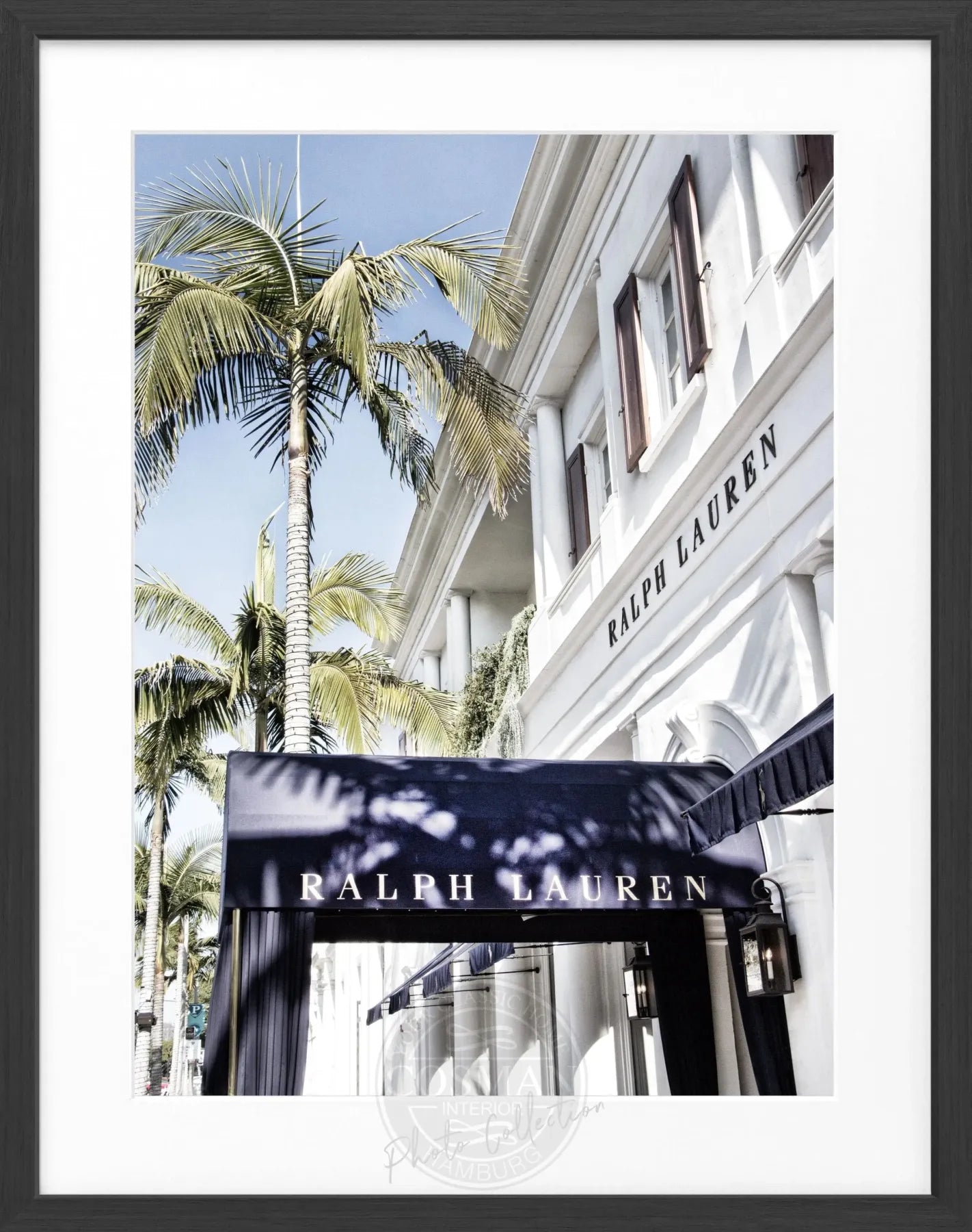 Schwarz-weiß Poster mit Rahmen von Ralph Lauren, Kalifornien Beverly Hills, von Cosman-Photocollection, 25x31cm, stilvolle Wanddekoration