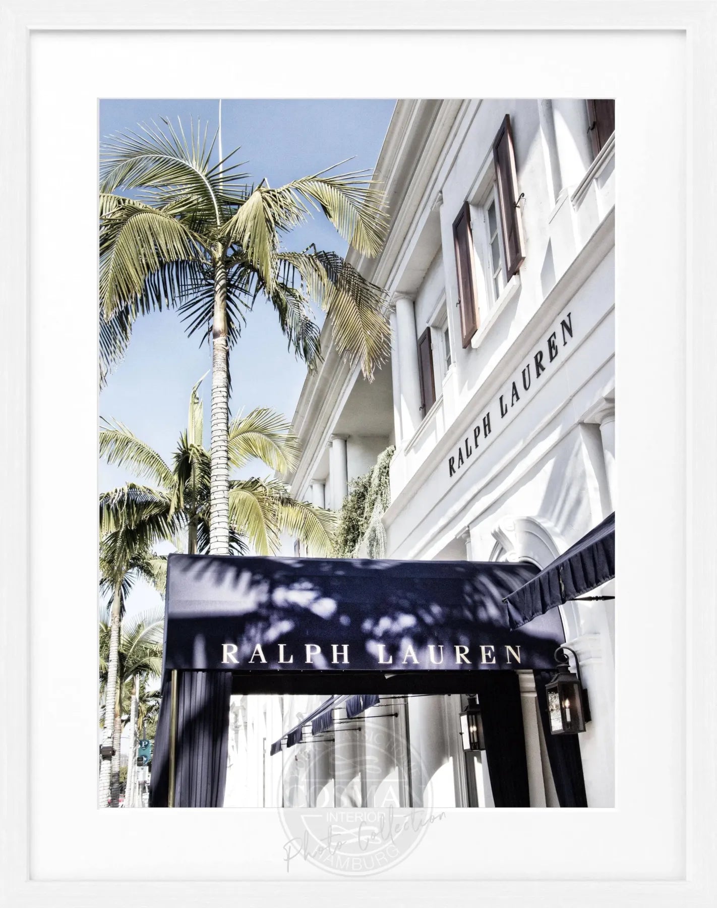 Schwarz-weiß Poster mit Rahmen, Kalifornien Beverly Hills Motiv, Ralph Lauren Stil, 25x31 cm, von Cosman-Photocollection