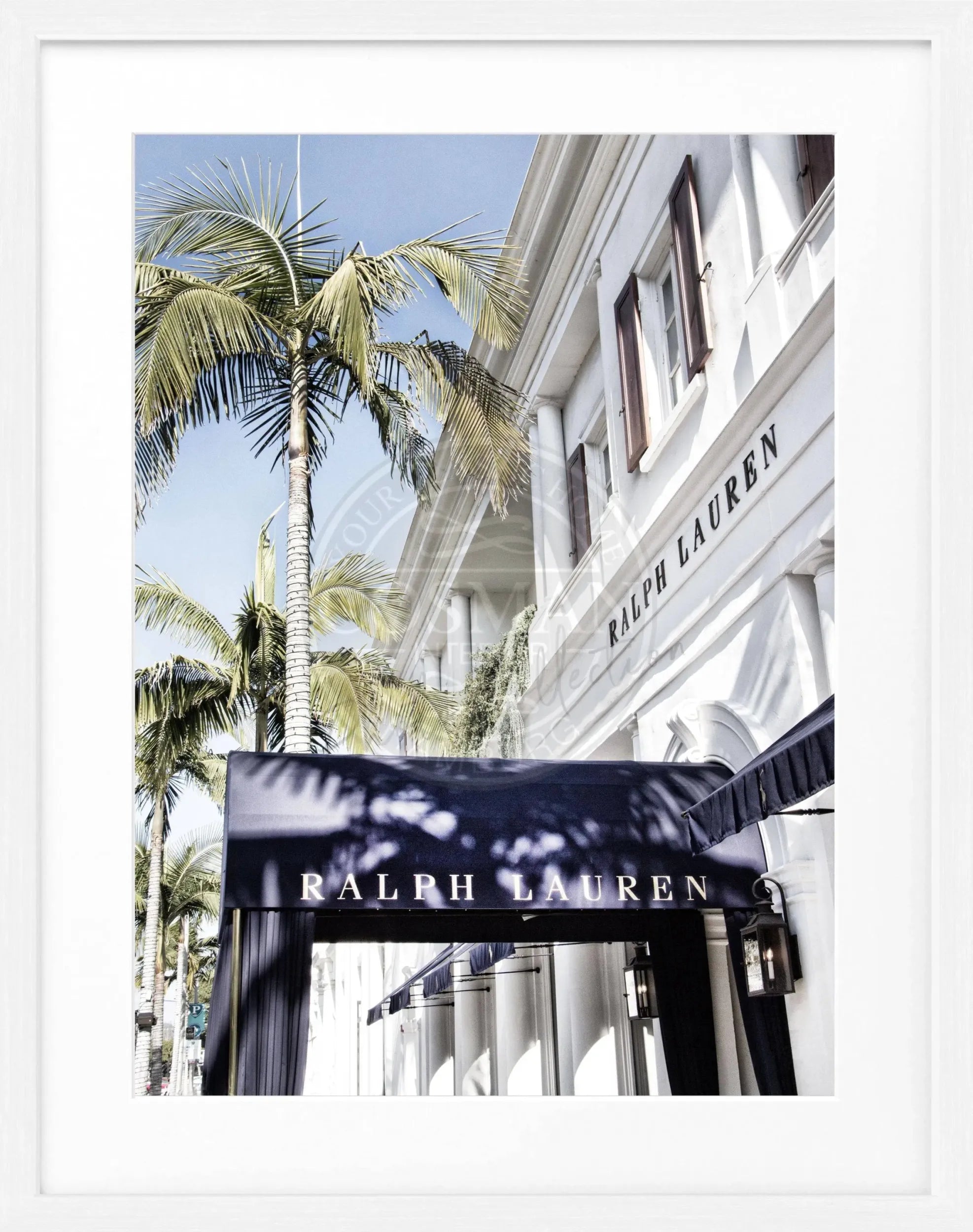 Schwarz-weiß Poster mit Rahmen, Kalifornien Beverly Hills Motiv, Ralph Lauren Stil, 25x31 cm, von Cosman-Photocollection