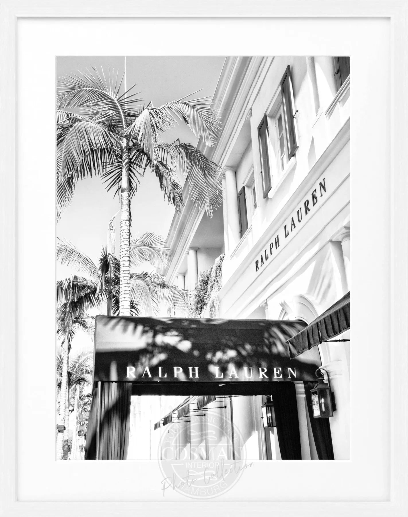 Schwarz-weiß Poster mit Rahmen, Kalifornien Beverly Hills, Ralph Lauren, von Cosman-Photocollection, 25x31 cm.