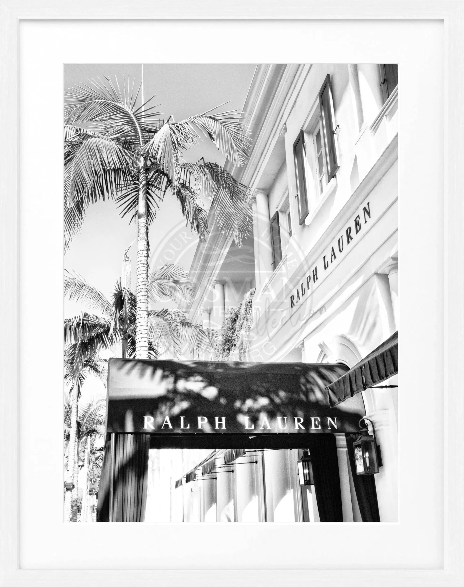 Schwarz-weiß Poster mit Rahmen, Kalifornien Beverly Hills, Ralph Lauren, von Cosman-Photocollection, 25x31 cm.