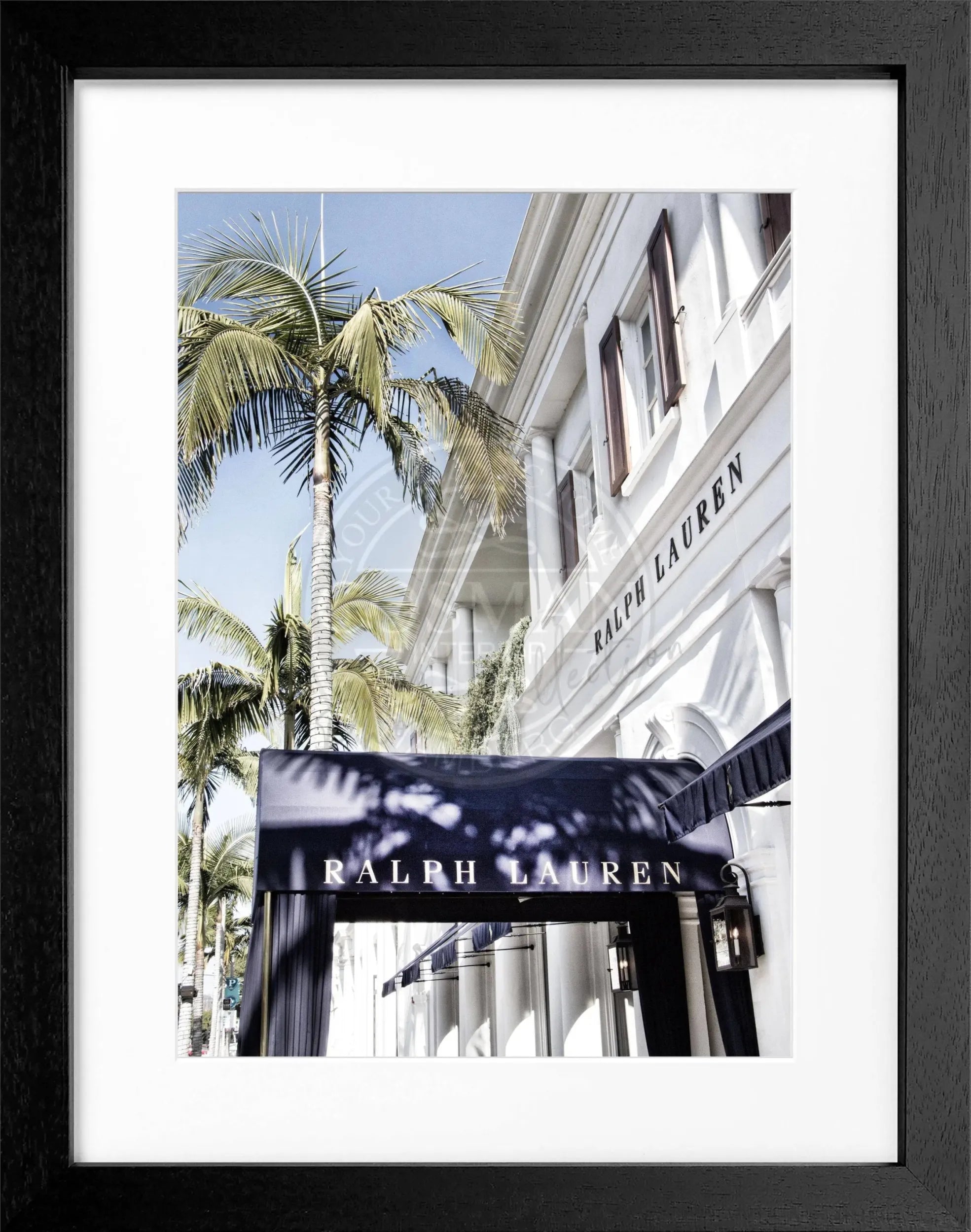 Schwarz-weiß Poster mit Rahmen, Kalifornien Beverly Hills Motiv, Ralph Lauren, von Cosman-Photocollection, 25x31 cm