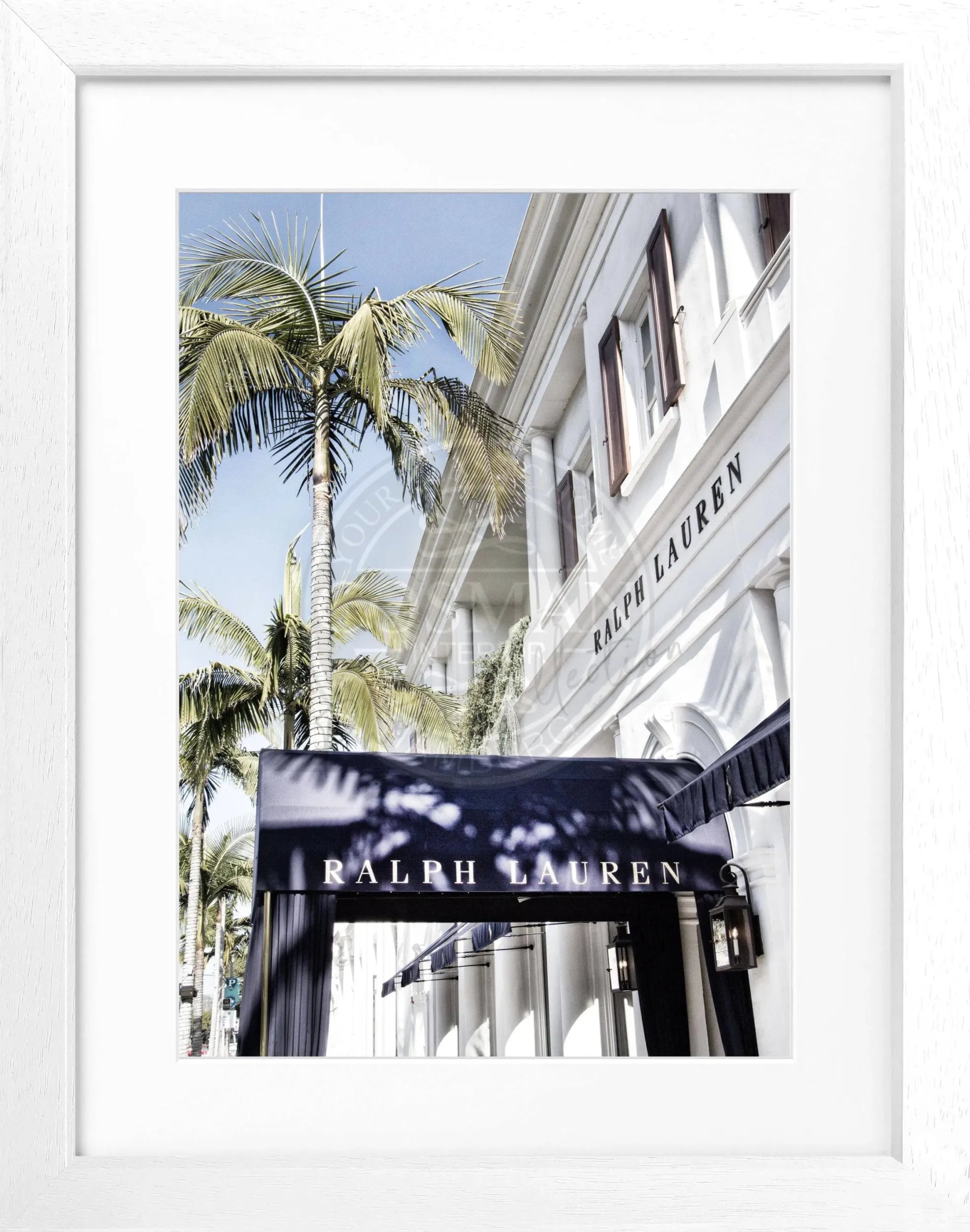 Schwarz-weiß Poster mit Rahmen, Kalifornien Beverly Hills, Ralph Lauren Motiv, von Cosman-Photocollection, 25x31 cm