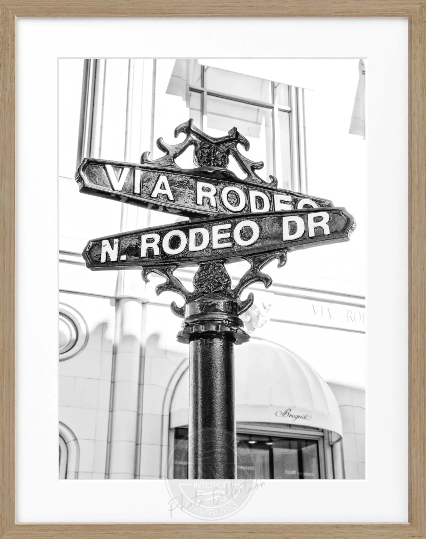 Schwarz-weiß Poster mit Rahmen, Kalifornien Beverly Hills Rodeo Drive, Cosman-Photocollection, 25x31 cm, dekoratives Wandbild