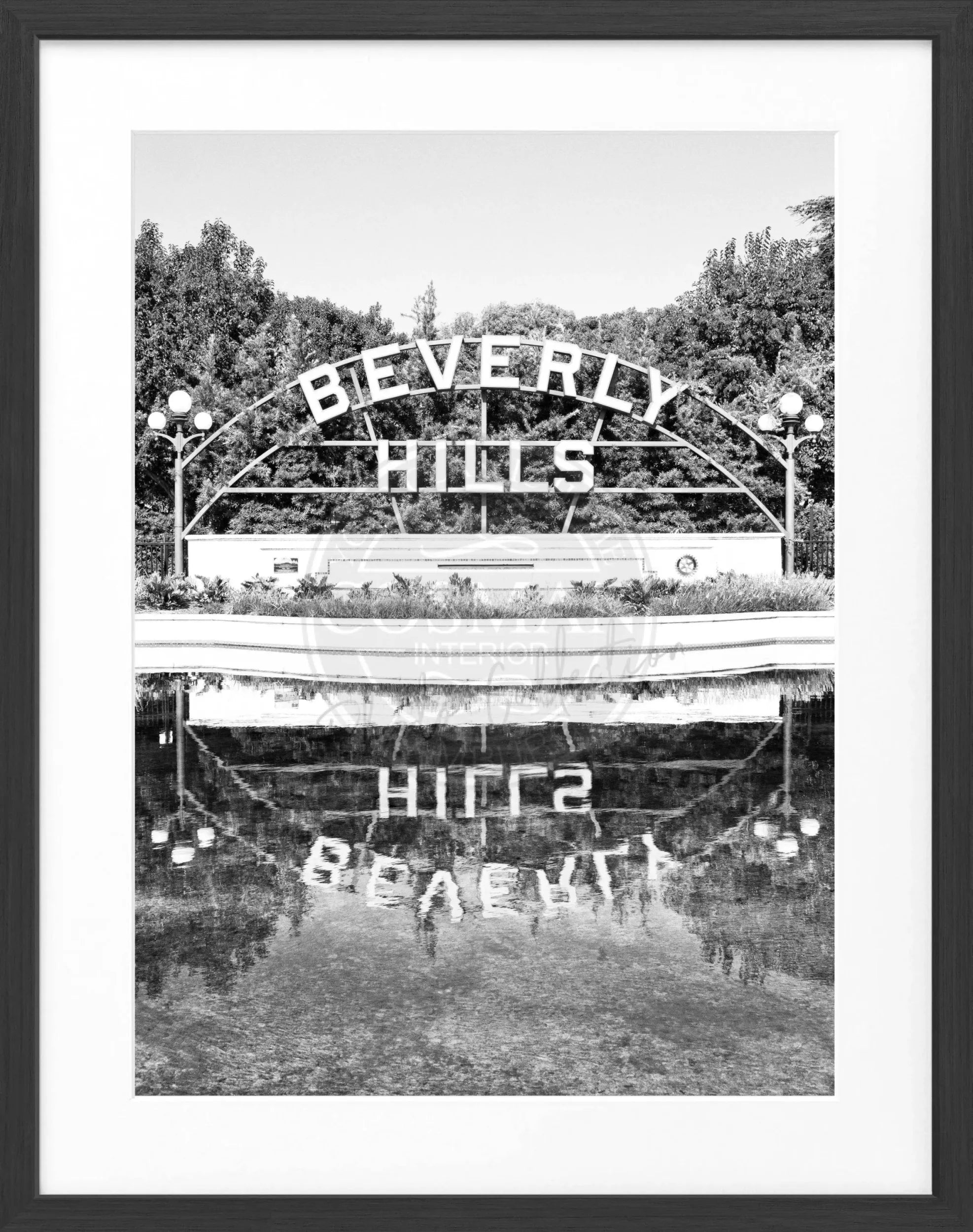 Schwarz-weiß Poster mit Rahmen, Kalifornien Beverly Hills Schild, Cosman-Photocollection, 25x31 cm, Wanddekoration