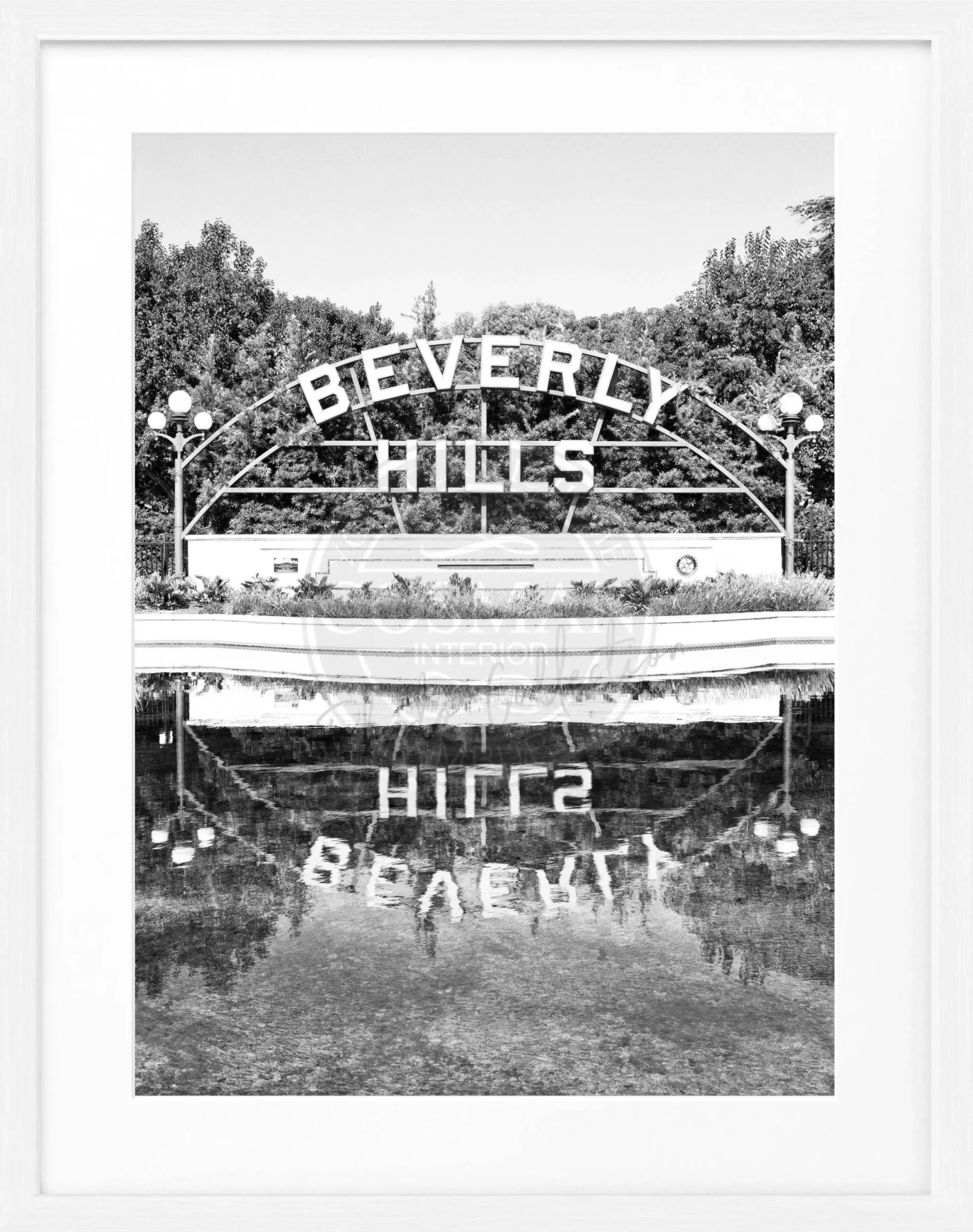 Schwarz-weiß Poster mit Rahmen, Kalifornien Beverly Hills Schild, Cosman-Photocollection, 25x31 cm, Wanddekoration