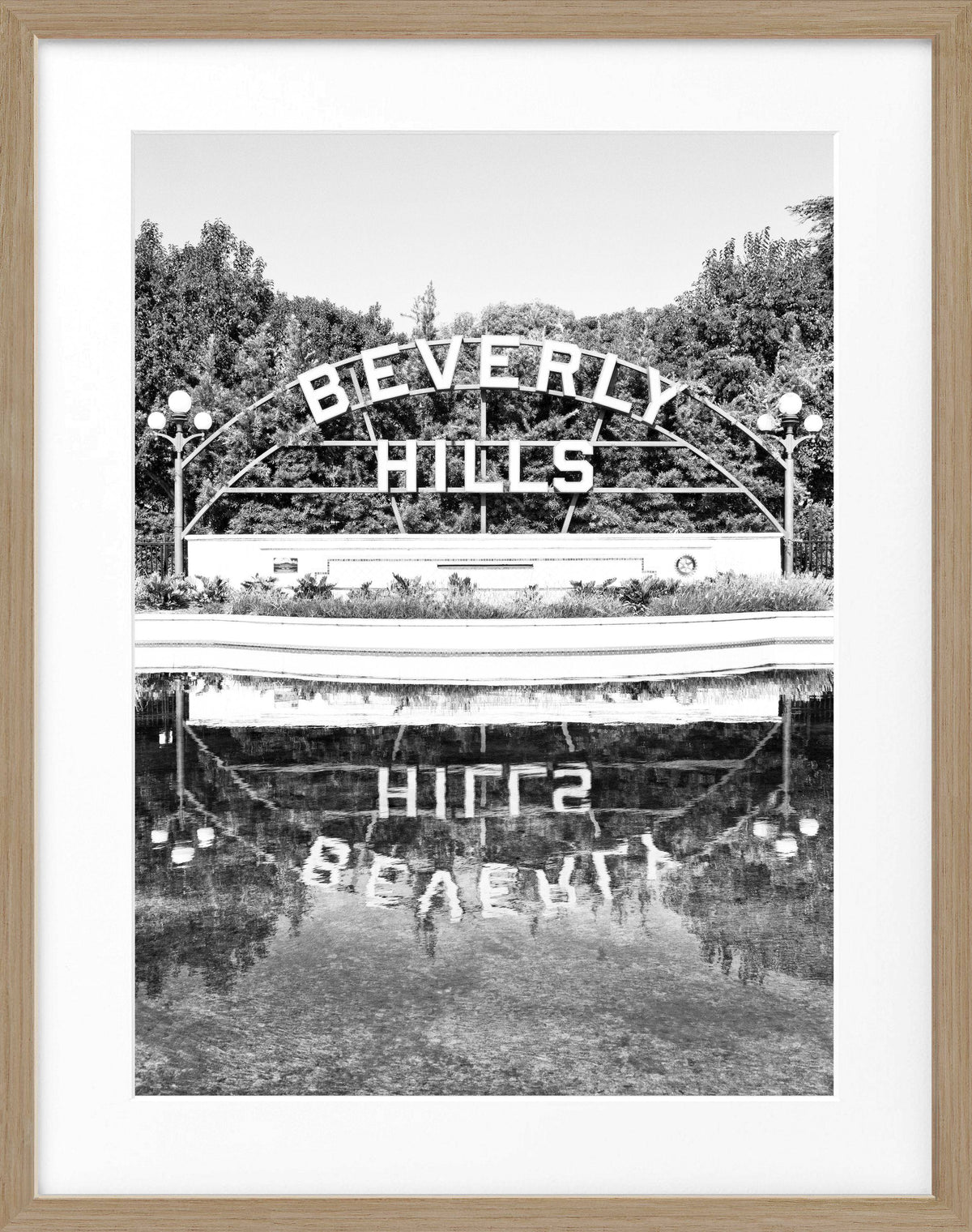 Schwarz-weißer Poster mit Rahmen, Kalifornien Beverly Hills Schild, Cosman-Photocollection, 25x31 cm, Wanddekoration