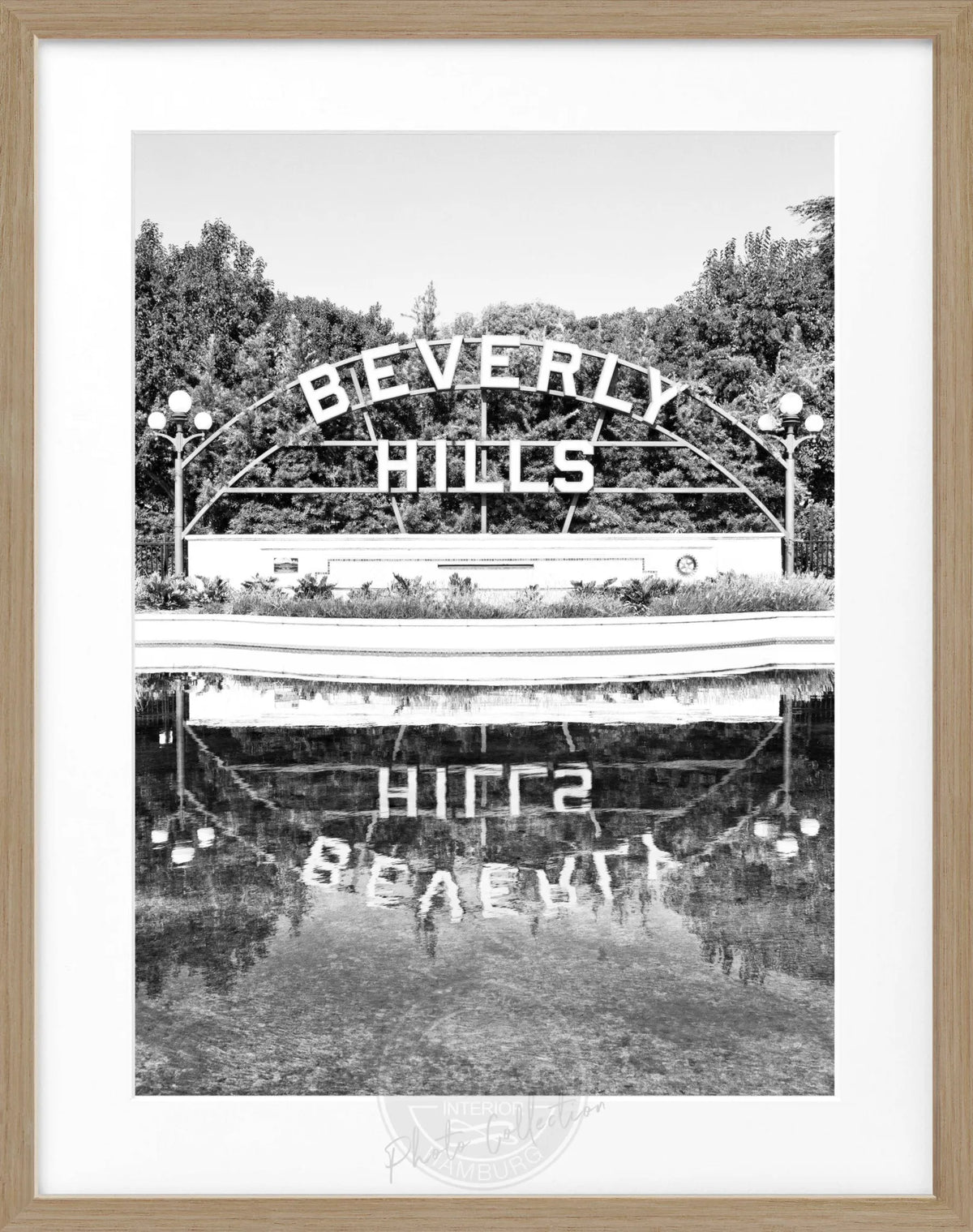 Schwarz-weißer Poster mit Rahmen, Kalifornien Beverly Hills Schild, Cosman-Photocollection, 25x31 cm, Wanddekoration