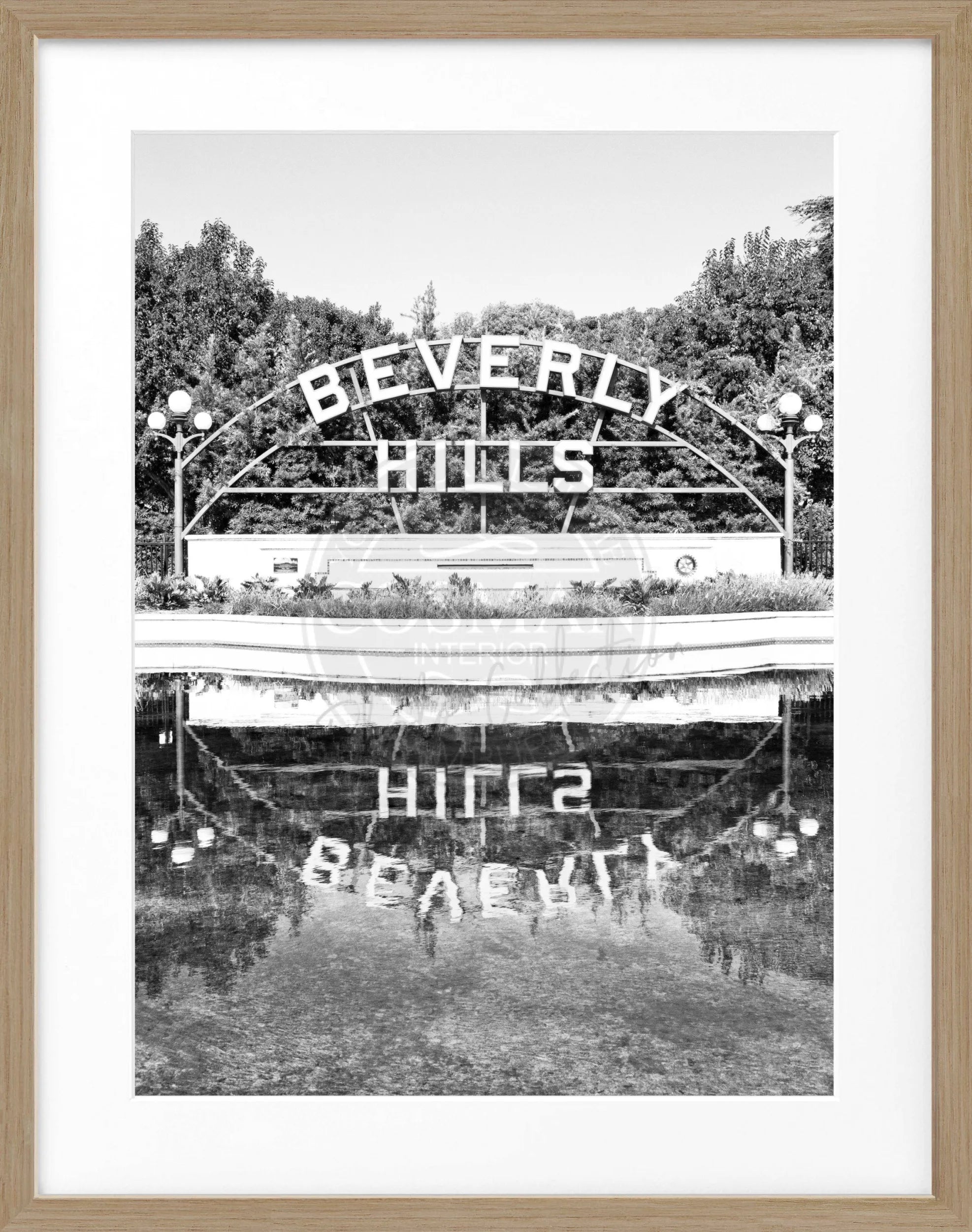 Schwarz-weißer Poster mit Rahmen, Kalifornien Beverly Hills Schild, Cosman-Photocollection, 25x31 cm, Wanddekoration