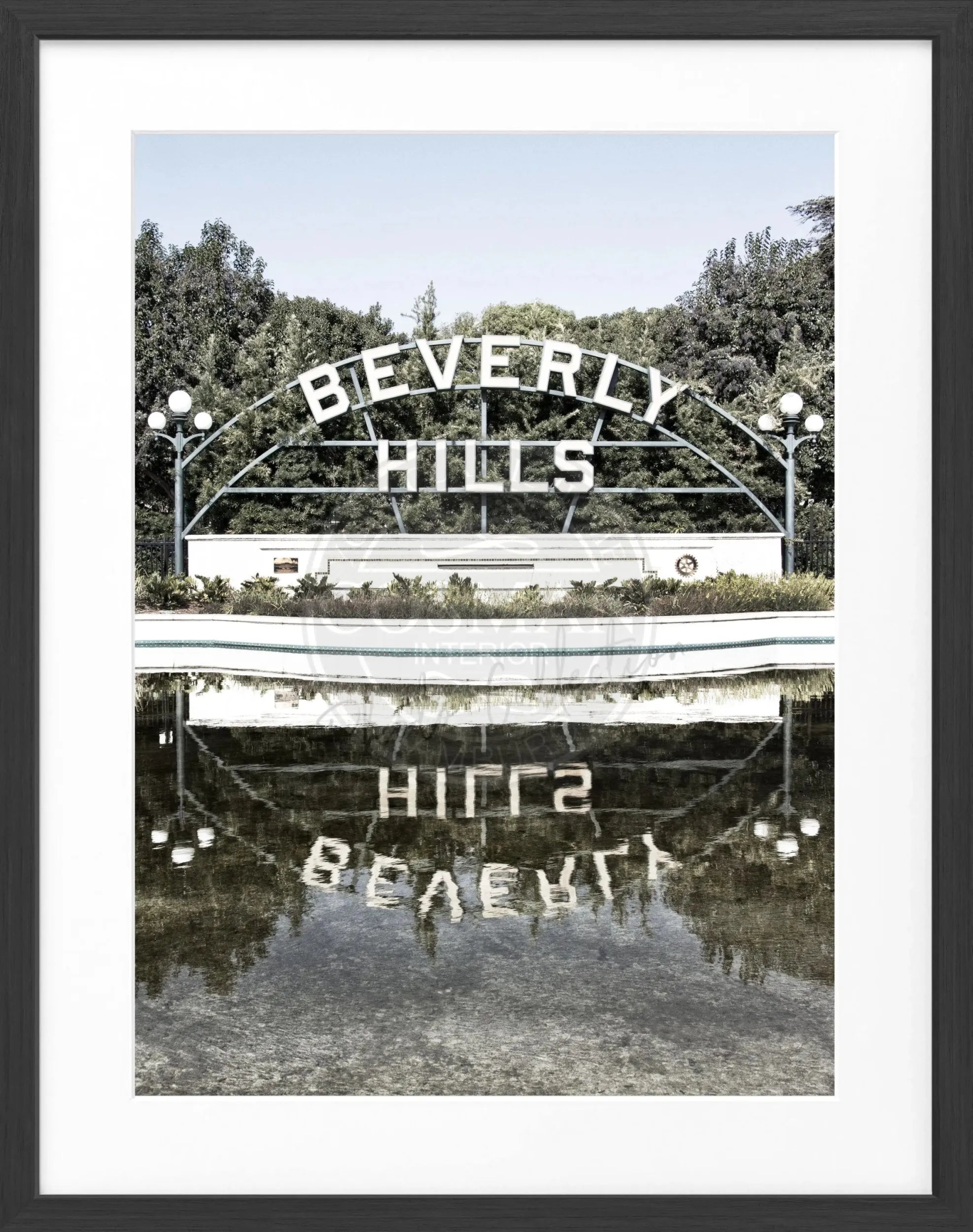 Schwarz-weiß Poster mit Rahmen, Kalifornien Beverly Hills Schild, von Cosman-Photocollection, 25x31 cm, Wanddekoration
