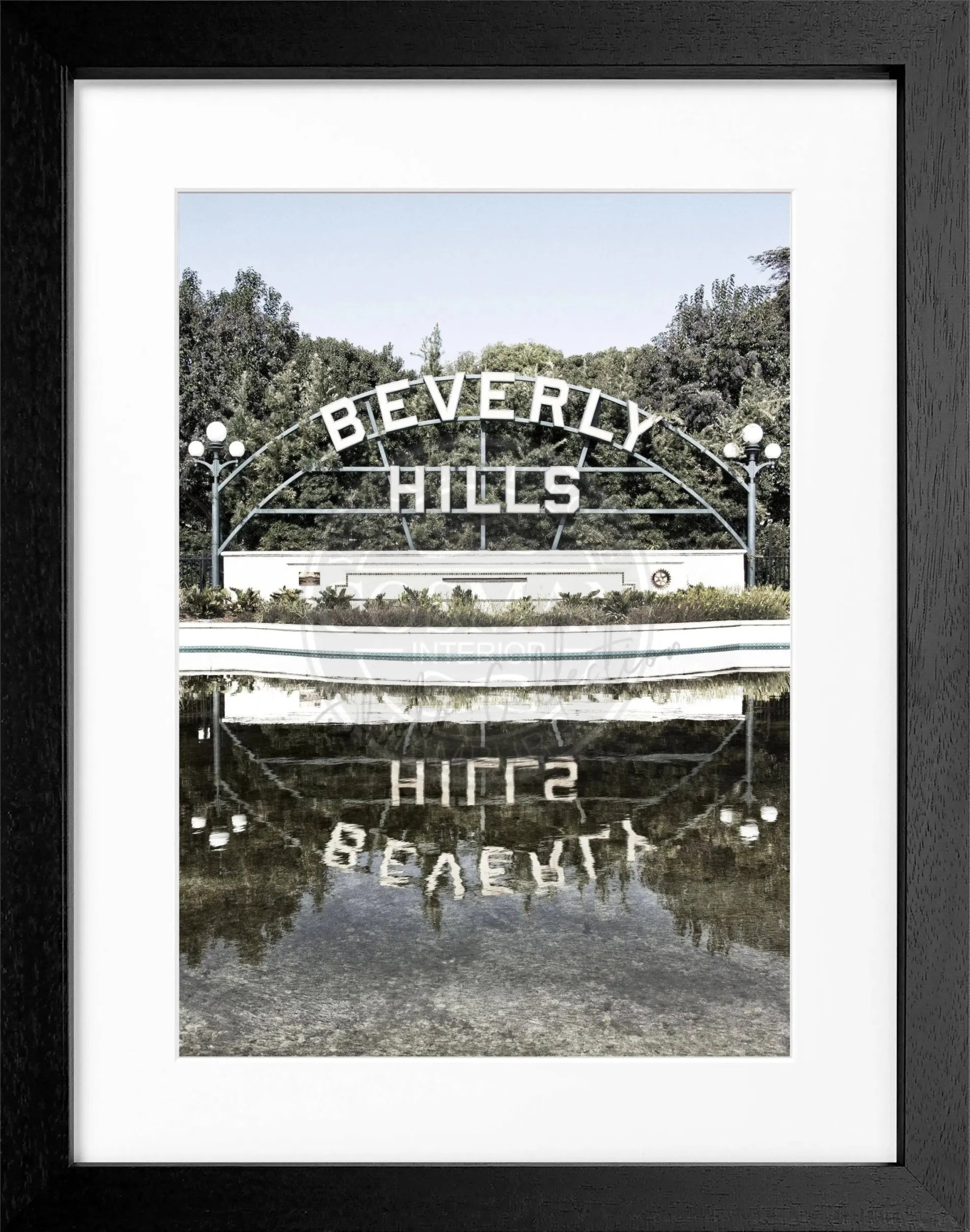 Schwarz-weiß Poster mit Rahmen, Kalifornien Beverly Hills Schild, von Cosman-Photocollection, 25x31 cm, Wanddekoration