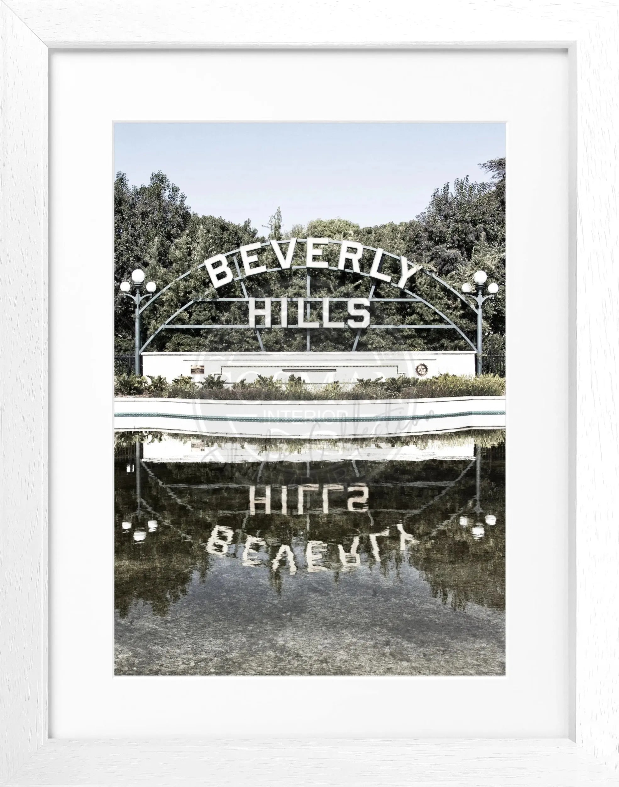 Schwarz-weiß Poster mit Rahmen, Kalifornien Beverly Hills Schild, von Cosman-Photocollection, 25x31 cm, Wanddekoration