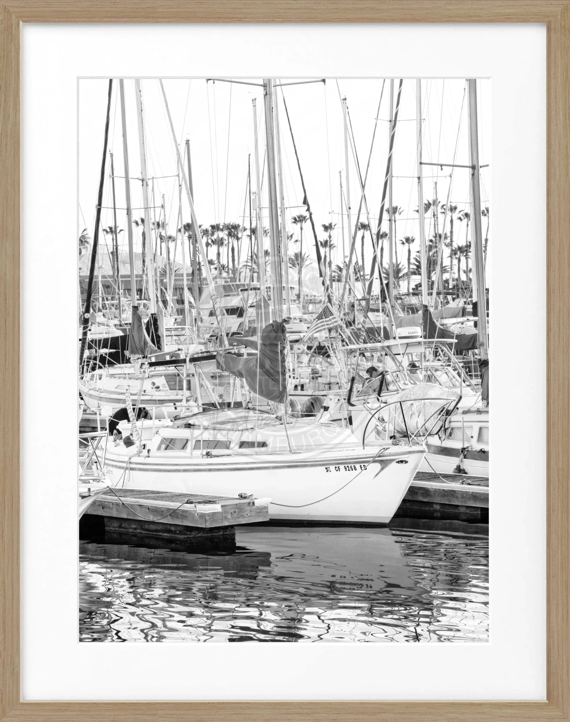 Schwarz-weiß Poster mit Rahmen von Cosman-Photocollection, Kalifornien-Boat-Motiv, 25x31 cm, Wanddekor, Fotodruck