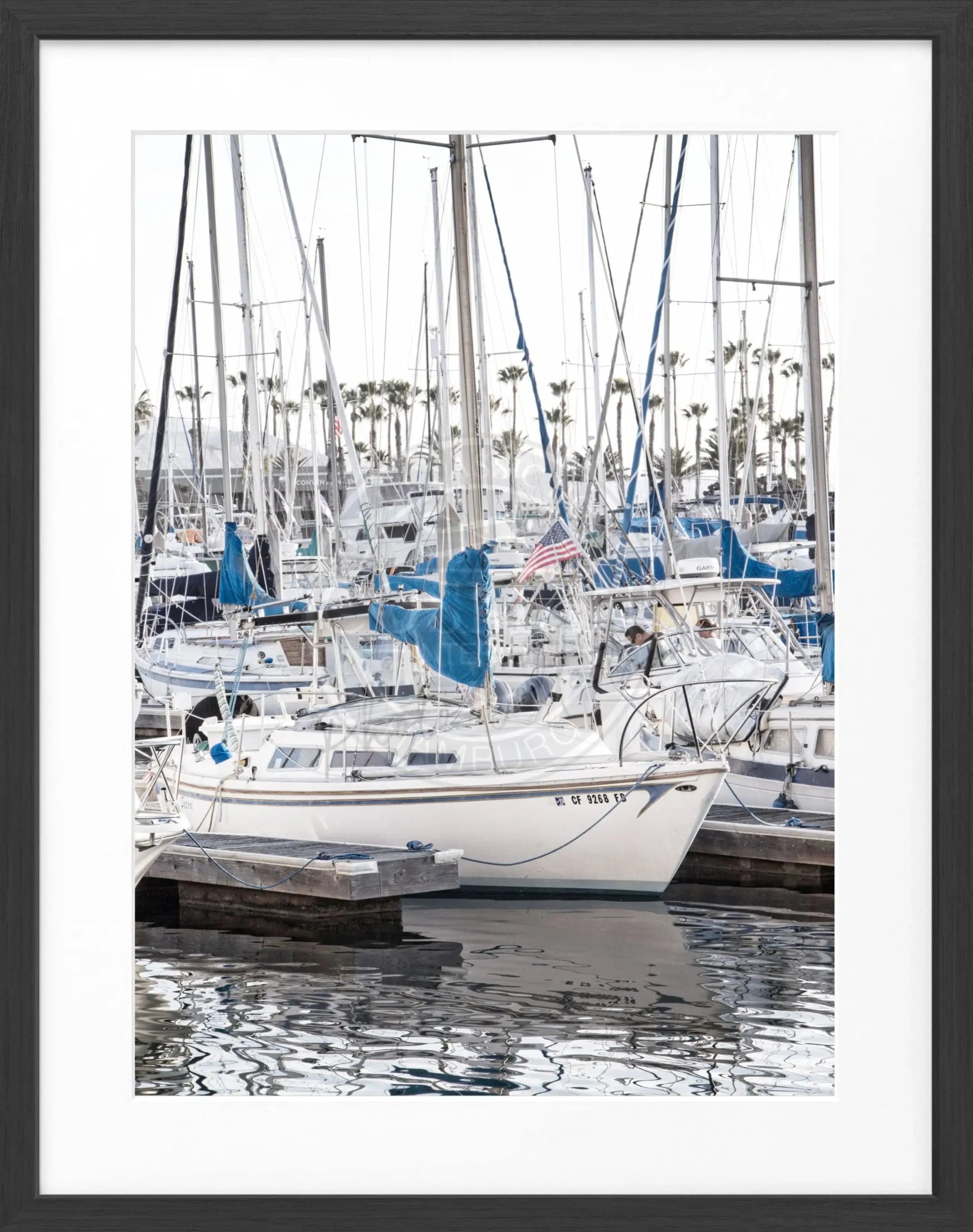 Schwarz-weißer Poster mit Rahmen von Cosman-Photocollection, Kalifornien-Boat-Motiv, 25x31 cm, Wanddekoration