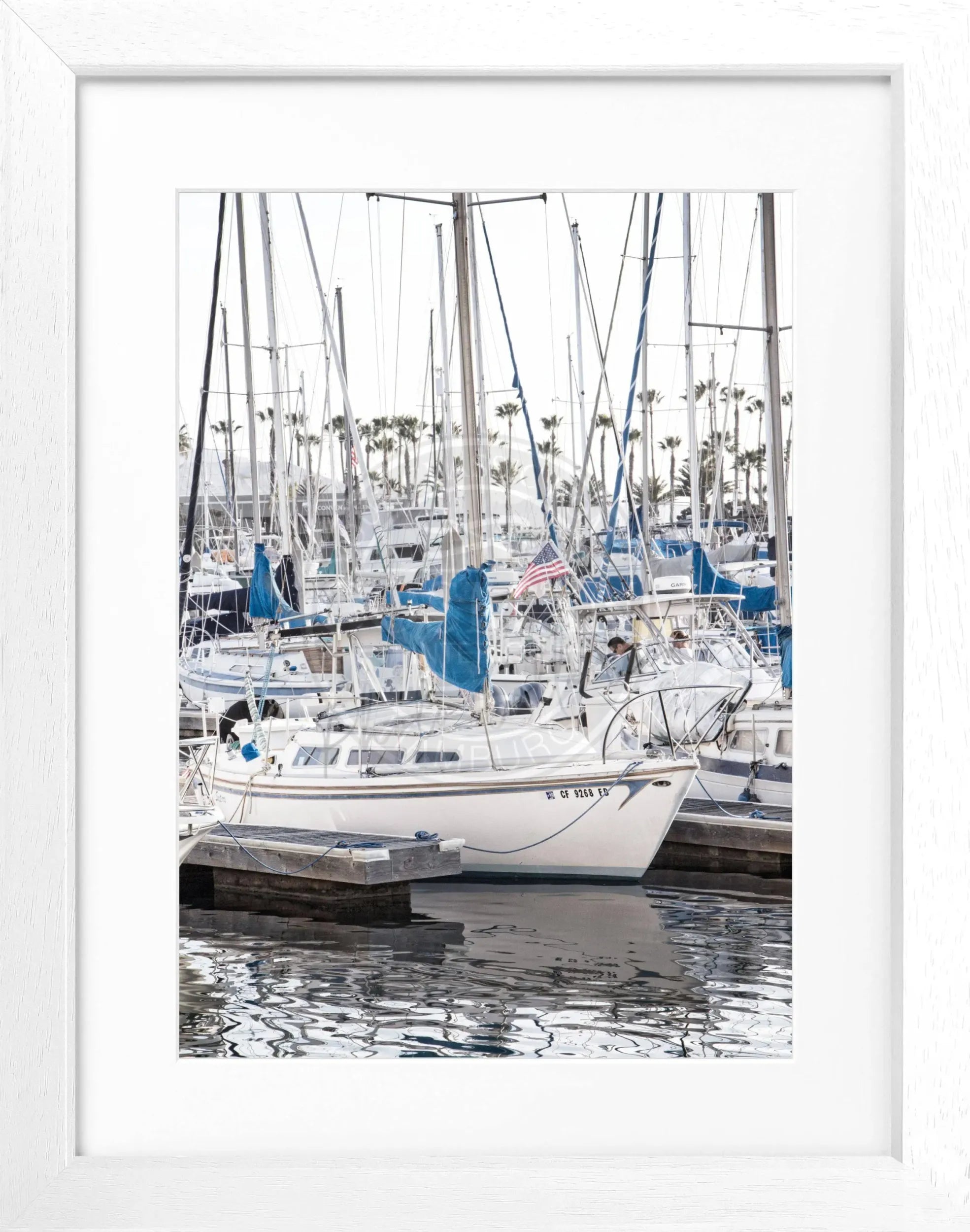 Schwarz-weiß Poster mit Rahmen, Kalifornien-Boat-Motiv, von Cosman-Photocollection, 25x31 cm, dekoratives Wandbild