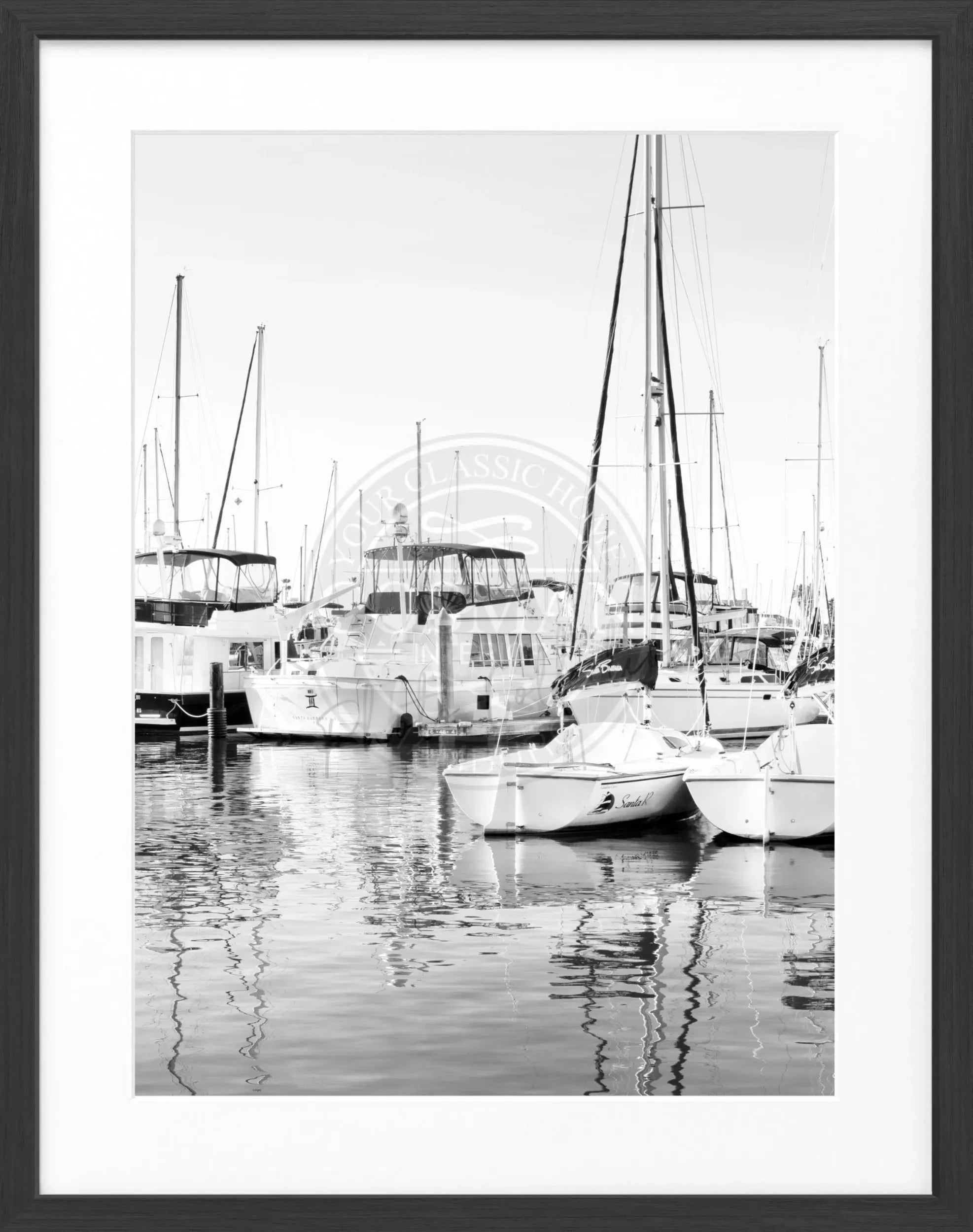 Schwarz-weißes Poster mit Rahmen, Kalifornien ’Boat’ K30, von Cosman-Photocollection, 25x31cm, Wanddekoration
