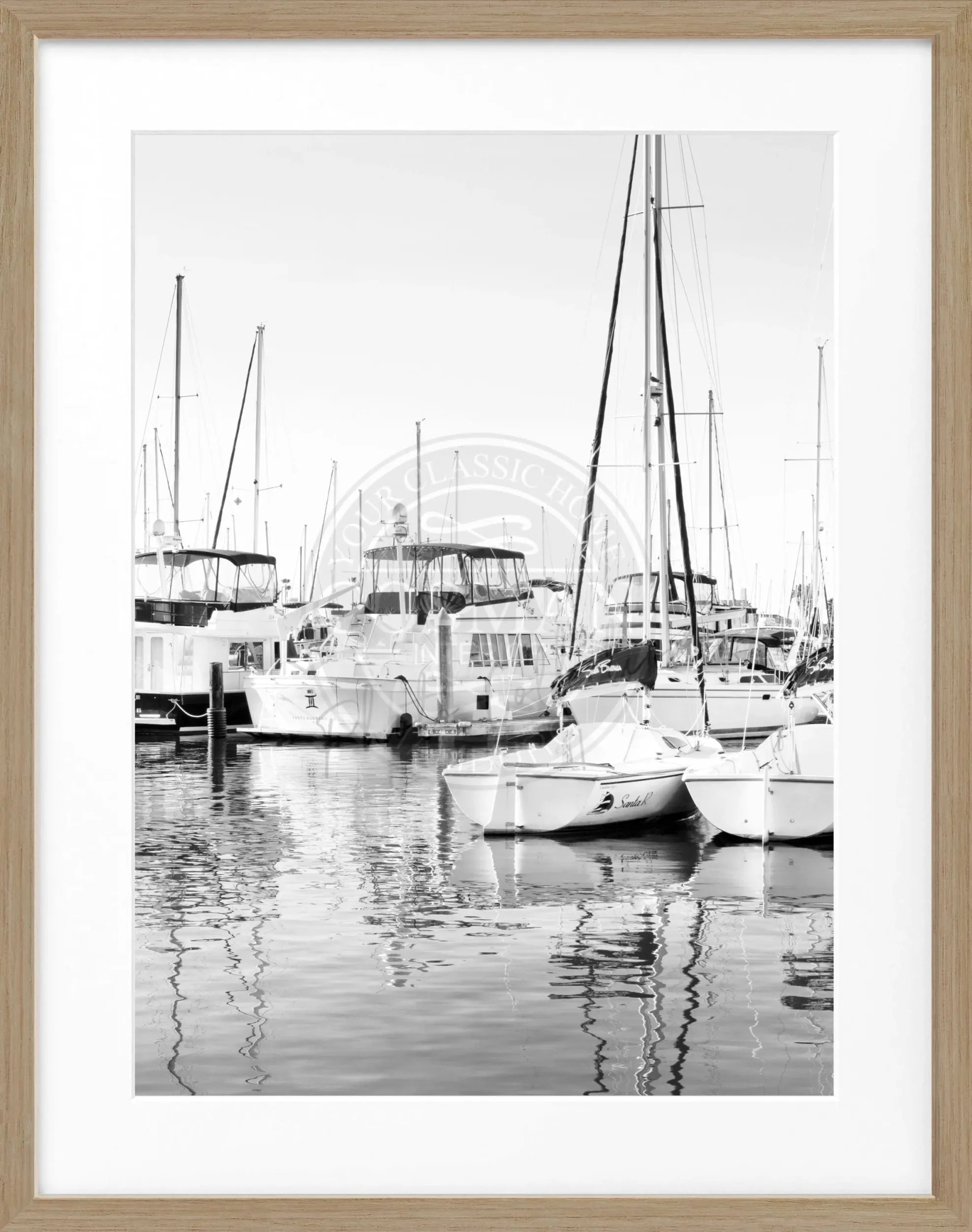 Schwarz-weißes Poster mit Rahmen von Cosman-Photocollection, Kalifornien-Boat-Motiv, 25x31 cm, Wanddekoration.