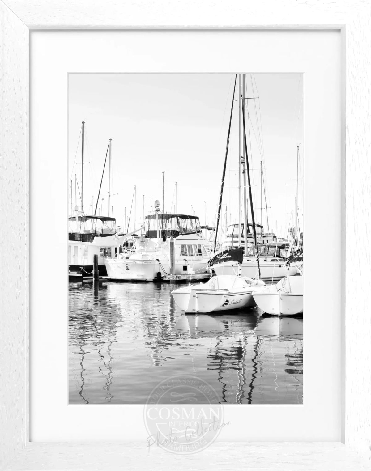 Schwarz-weiß Poster mit Rahmen, Kalifornien 'Boat', Cosman-Photocollection, 25x31cm, Wanddekoration, Meeresmotiv