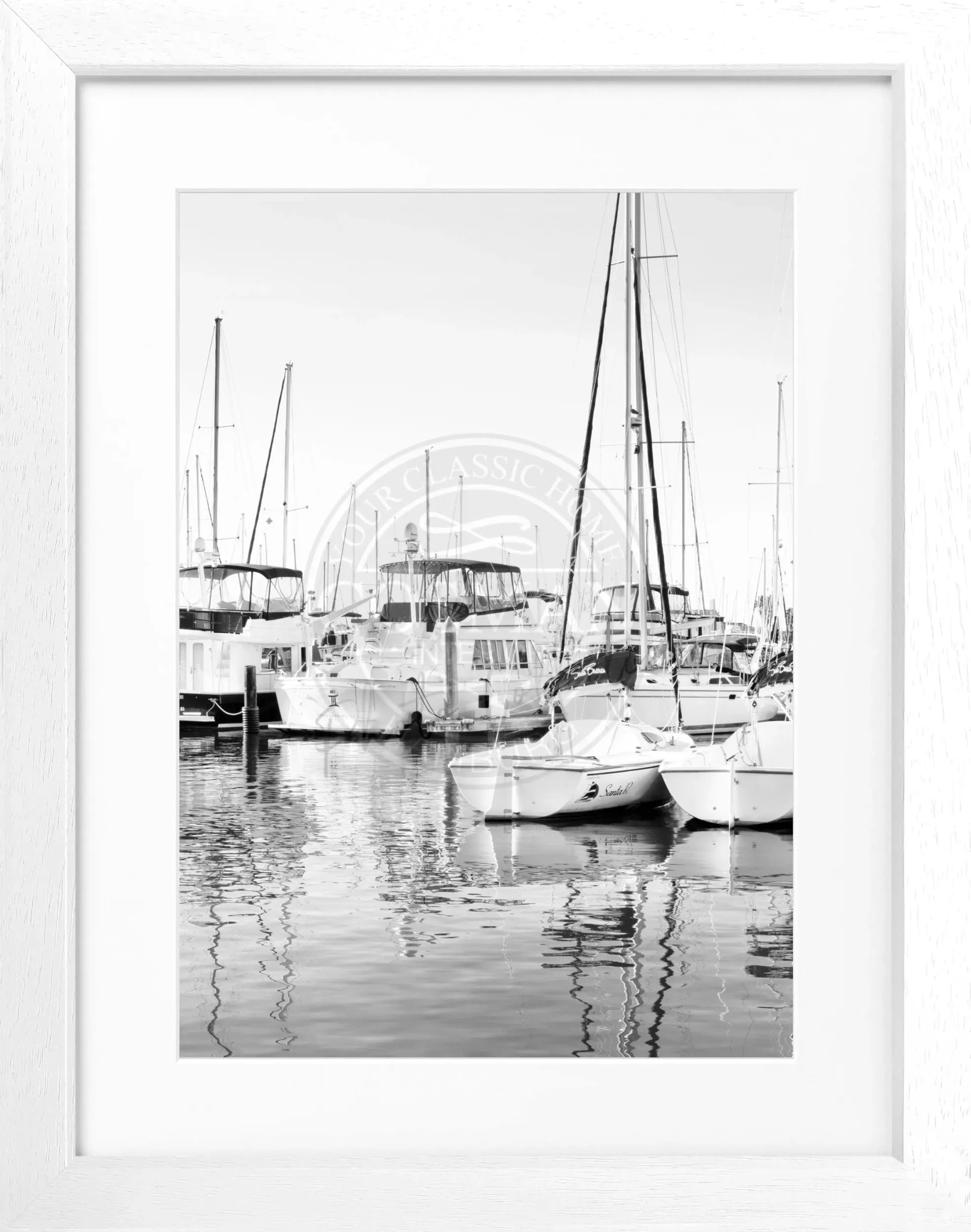 Schwarz-weiß Poster mit Rahmen, Kalifornien 'Boat', Cosman-Photocollection, 25x31cm, Wanddekoration, Meeresmotiv