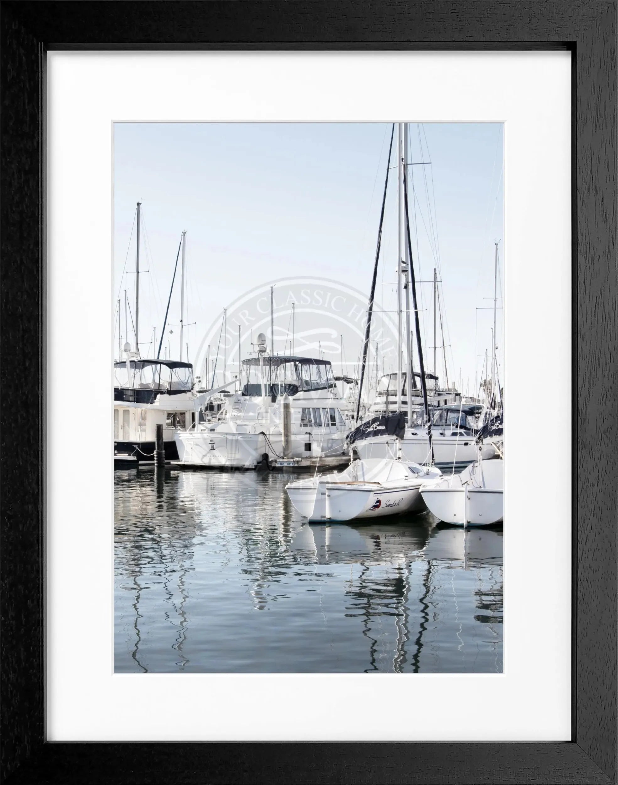 Schwarz-weiß Poster mit Rahmen, Kalifornien 'Boat' Motiv, von Cosman-Photocollection, 25x31 cm, Wanddekoration