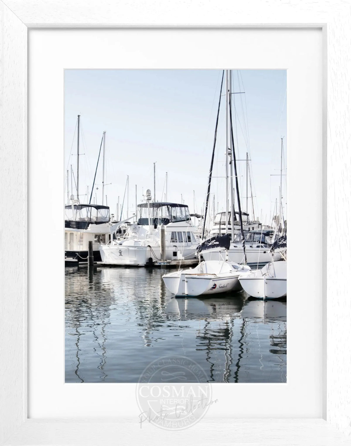 Schwarz-weiß Poster mit Rahmen, Kalifornien-Boat-Motiv, von Cosman-Photocollection, 25x31 cm, Wanddekoration mit Meeresmotiv