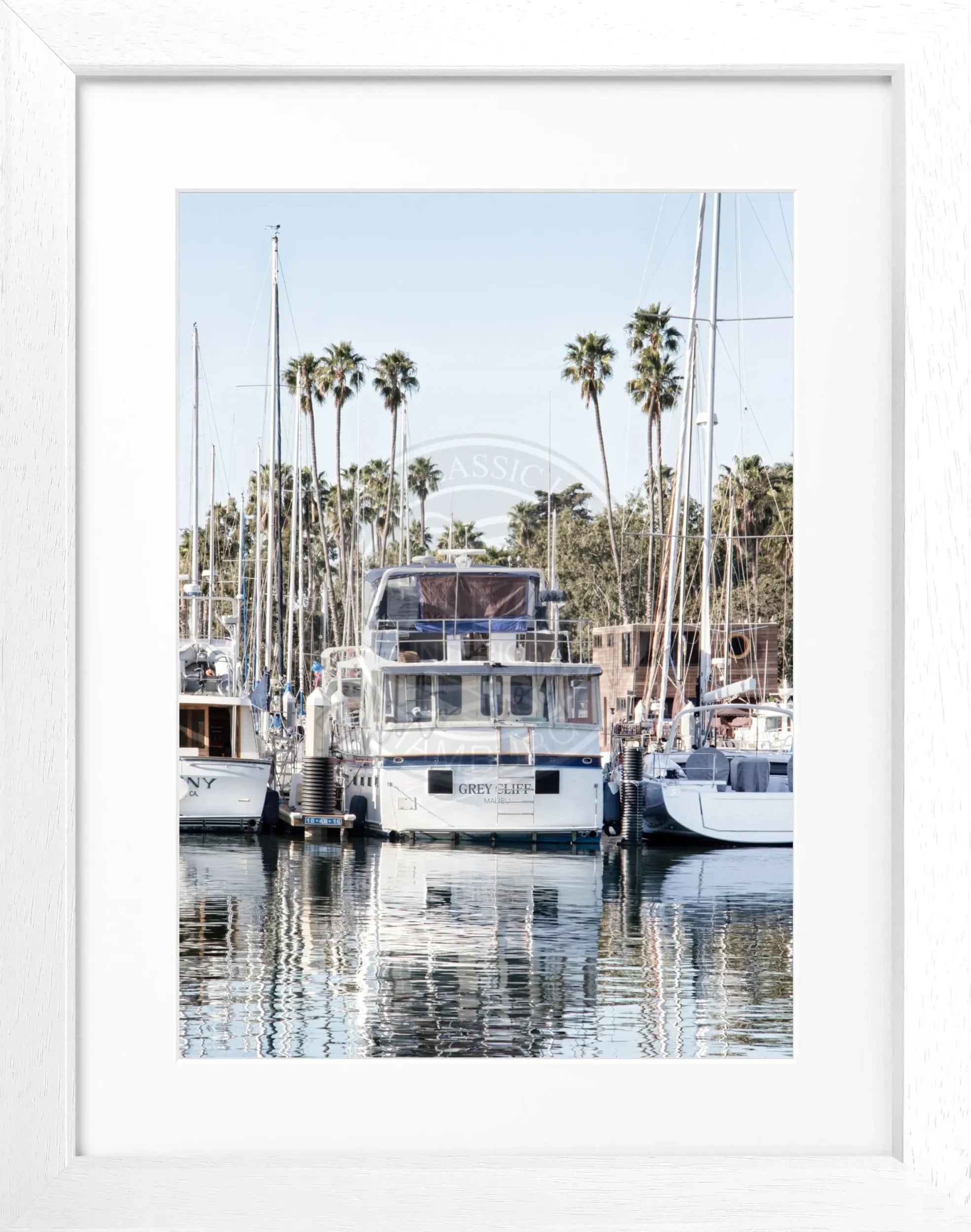 Schwarz-weiß Poster mit Rahmen von Cosman-Photocollection, Kalifornien-Boat-Motiv, 25x31 cm, Kunstdruck für Wanddekoration