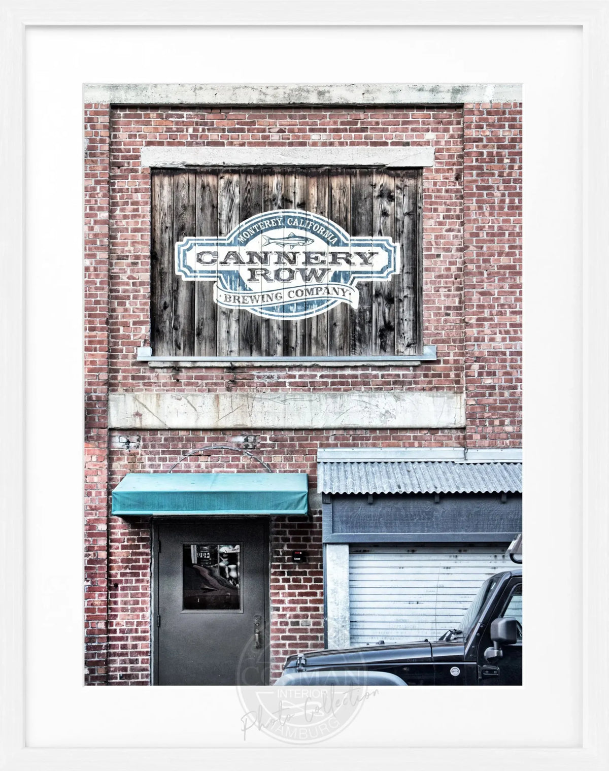 Schwarz-weiß Poster mit Rahmen, Kalifornien Cannery Row in Monterey, von Cosman-Photocollection, 25x31 cm