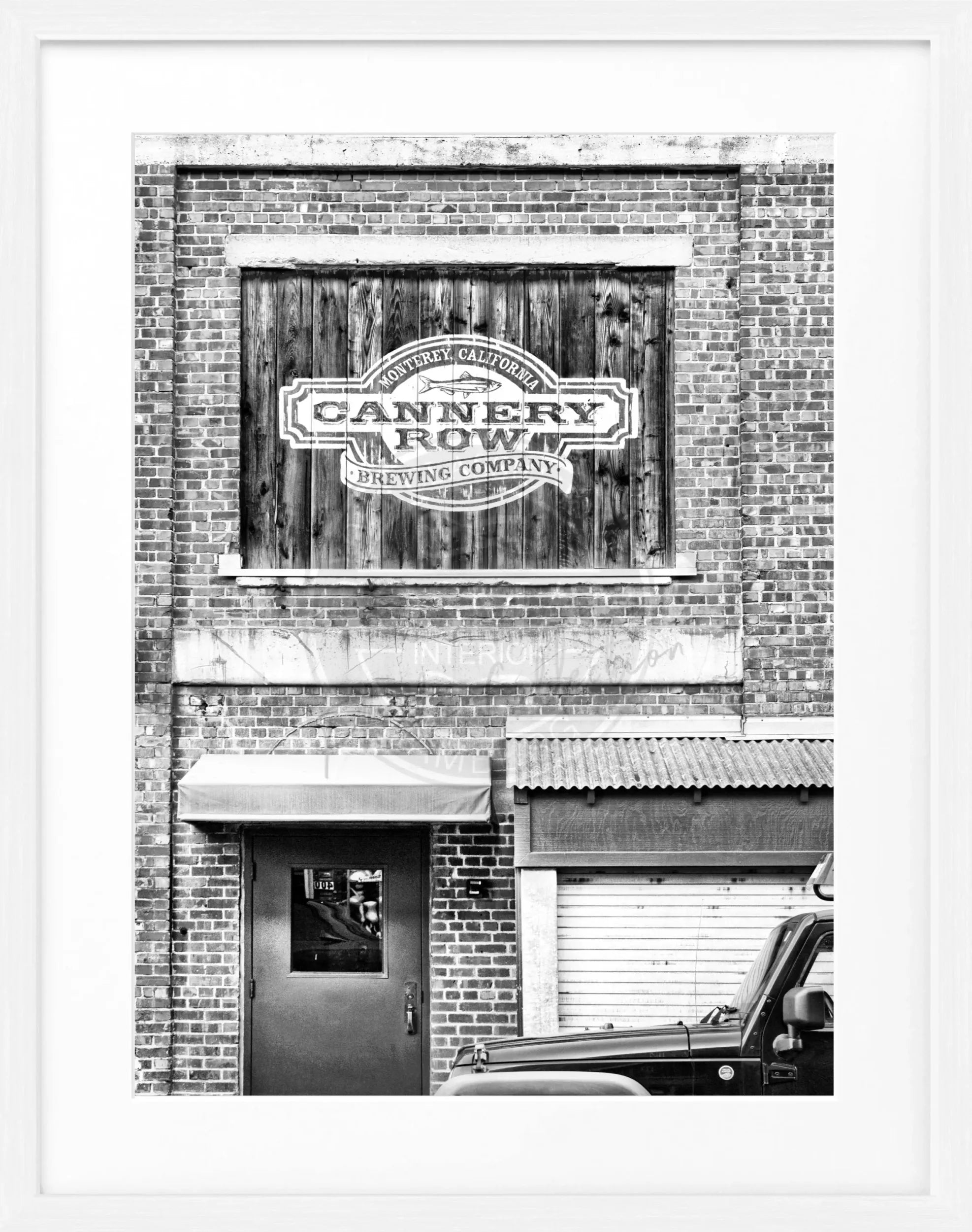Schwarz-weiß Poster mit Rahmen von Cosman-Photocollection, Kalifornien Cannery Row in Monterey, 25x31 cm, stilvolles Wandbild