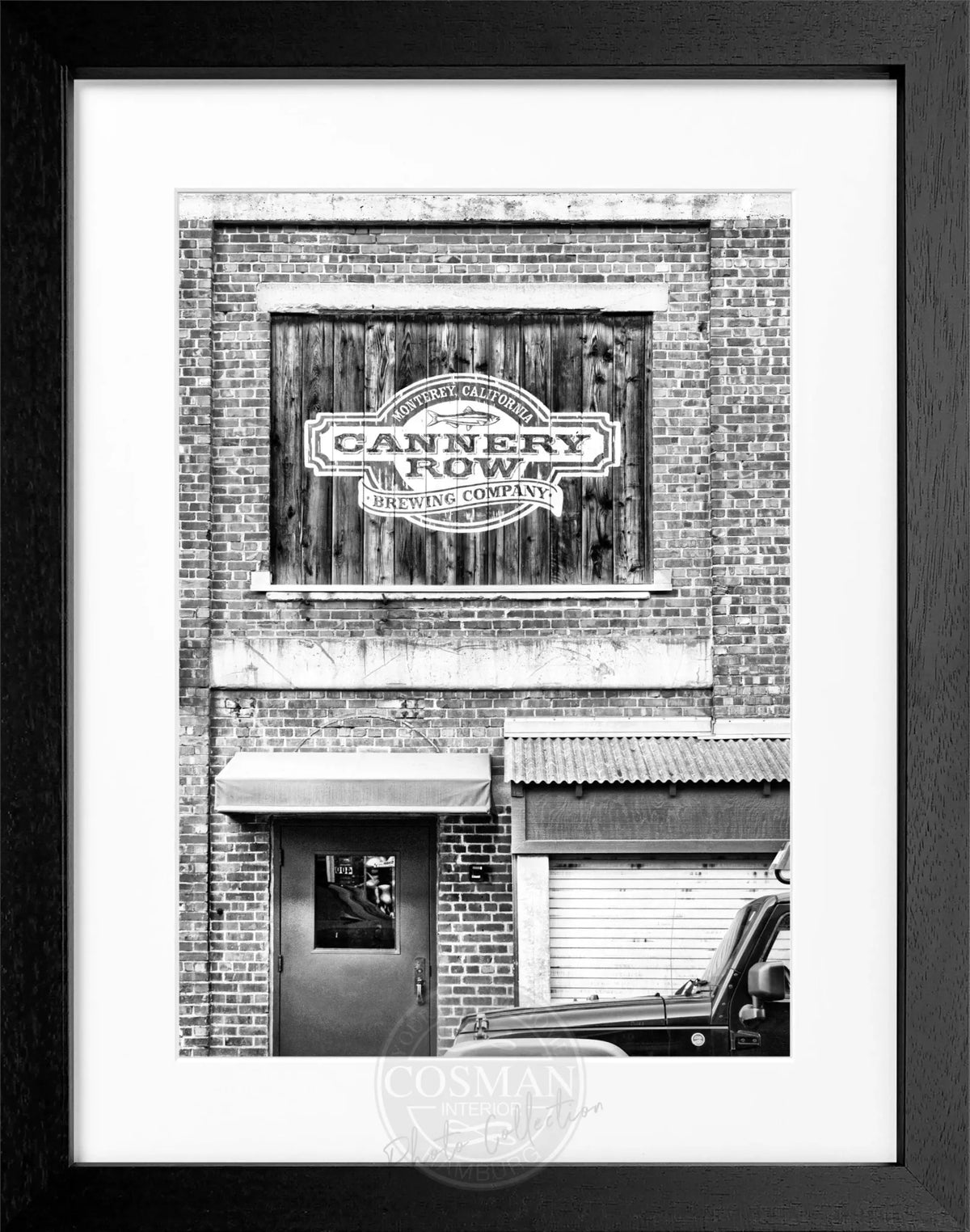 Schwarz-weiß Poster mit Rahmen von Cosman-Photocollection, Kalifornien ’Cannery Row’ in Monterey, 25x31cm, dekoratives Wandbild