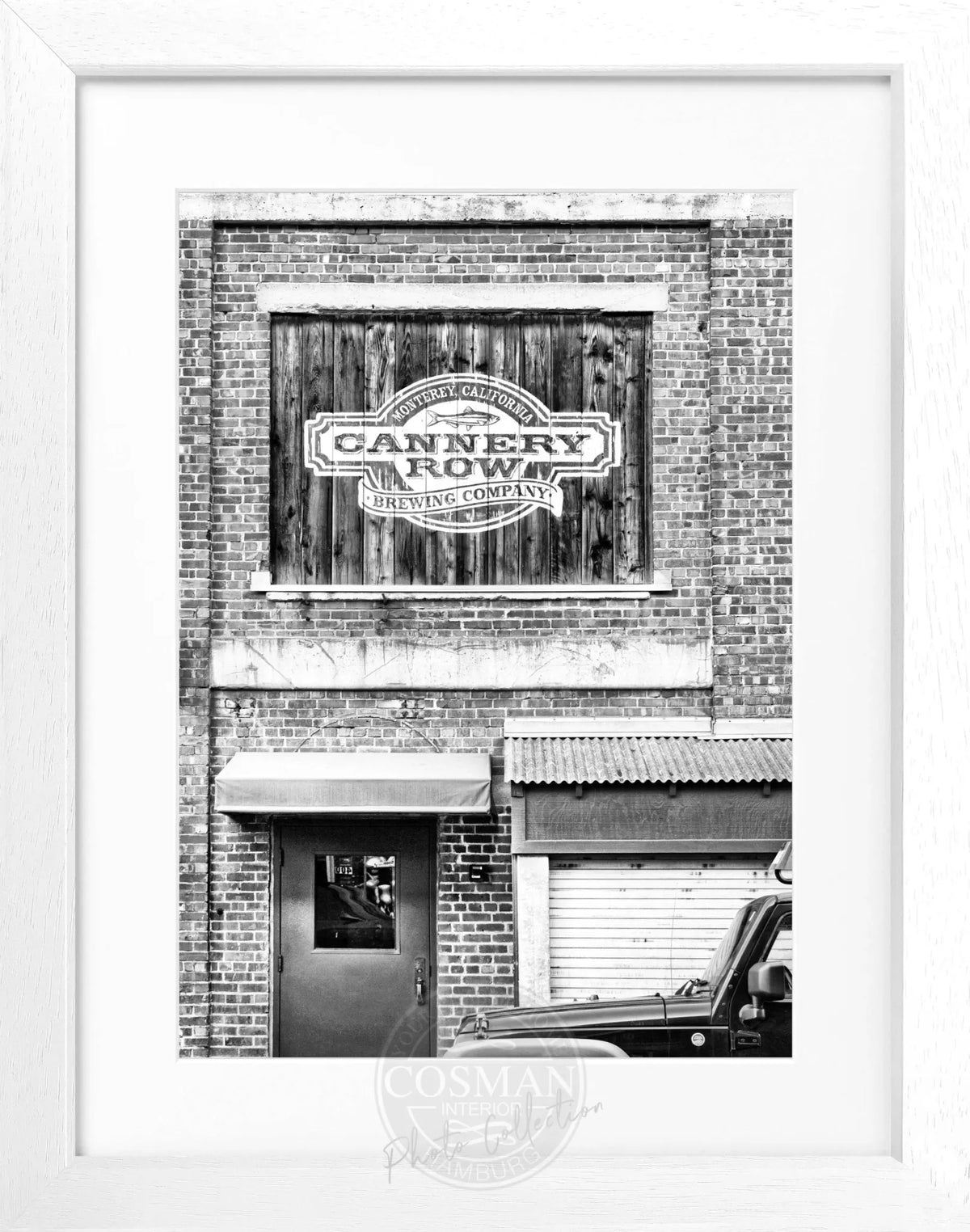 Schwarz-weiß Poster mit Rahmen von Cosman-Photocollection, Kalifornien, Cannery Row, Monterey, 25x31 cm, Wanddekoration