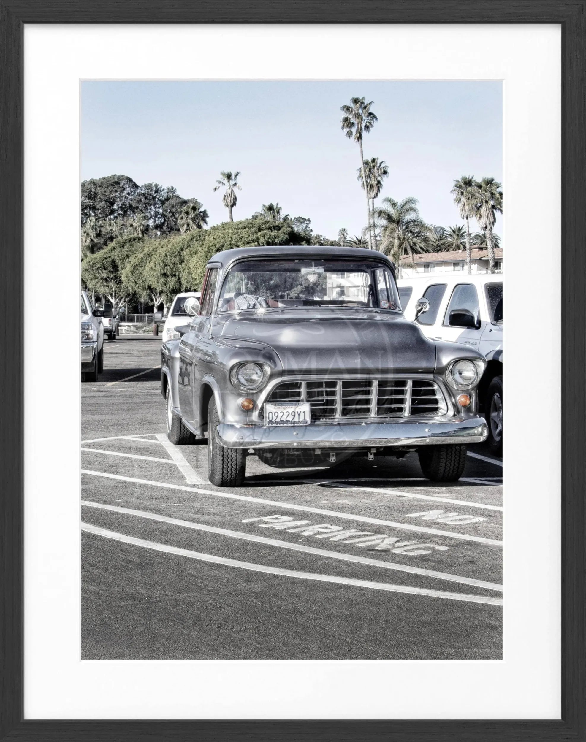 Schwarz-weiß Poster mit Rahmen, Kalifornien Motiv, Classic Car, von Cosman-Photocollection, 25x31cm, stilvolles Wandbild