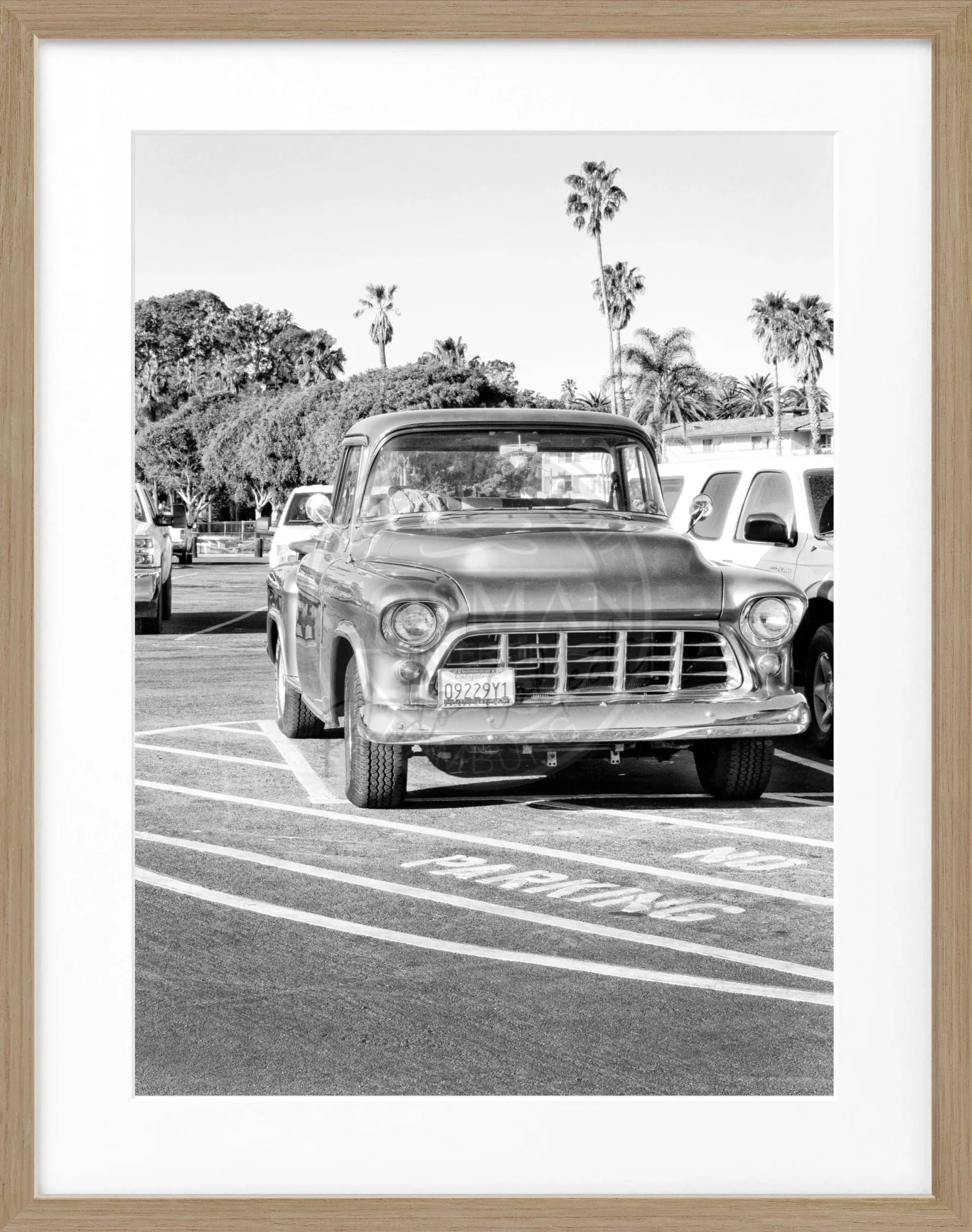 Schwarz-weiß Poster mit Rahmen, Kalifornien Motiv, Classic Car, von Cosman-Photocollection, 25x31cm, Wanddekoration